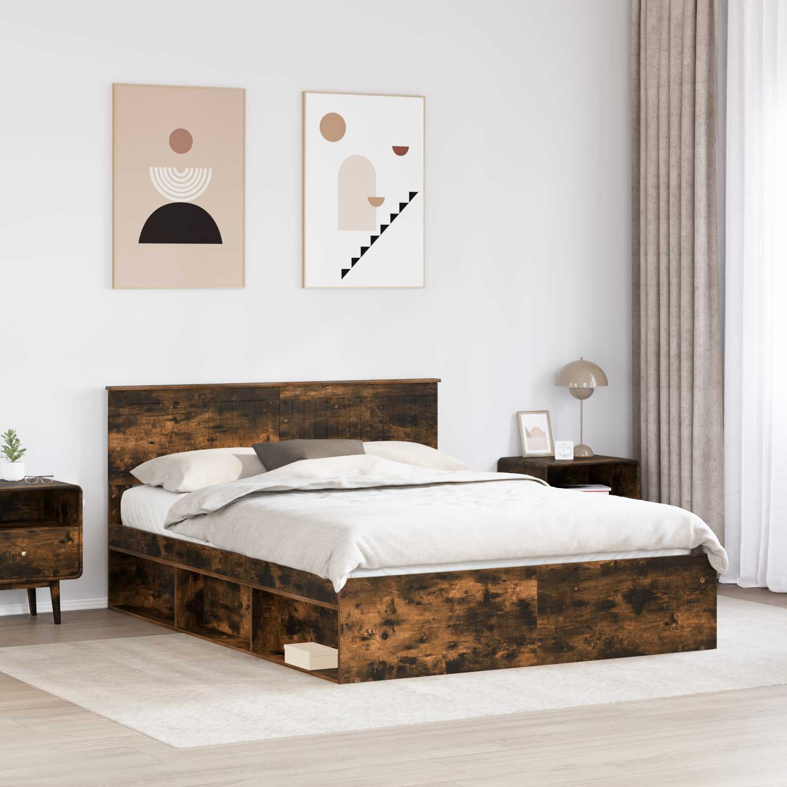 Bedframe Gerookt eiken 150 x 200 cm Massief grenenhout is nu te koop bij PeponiXL, paradijselijk wonen!