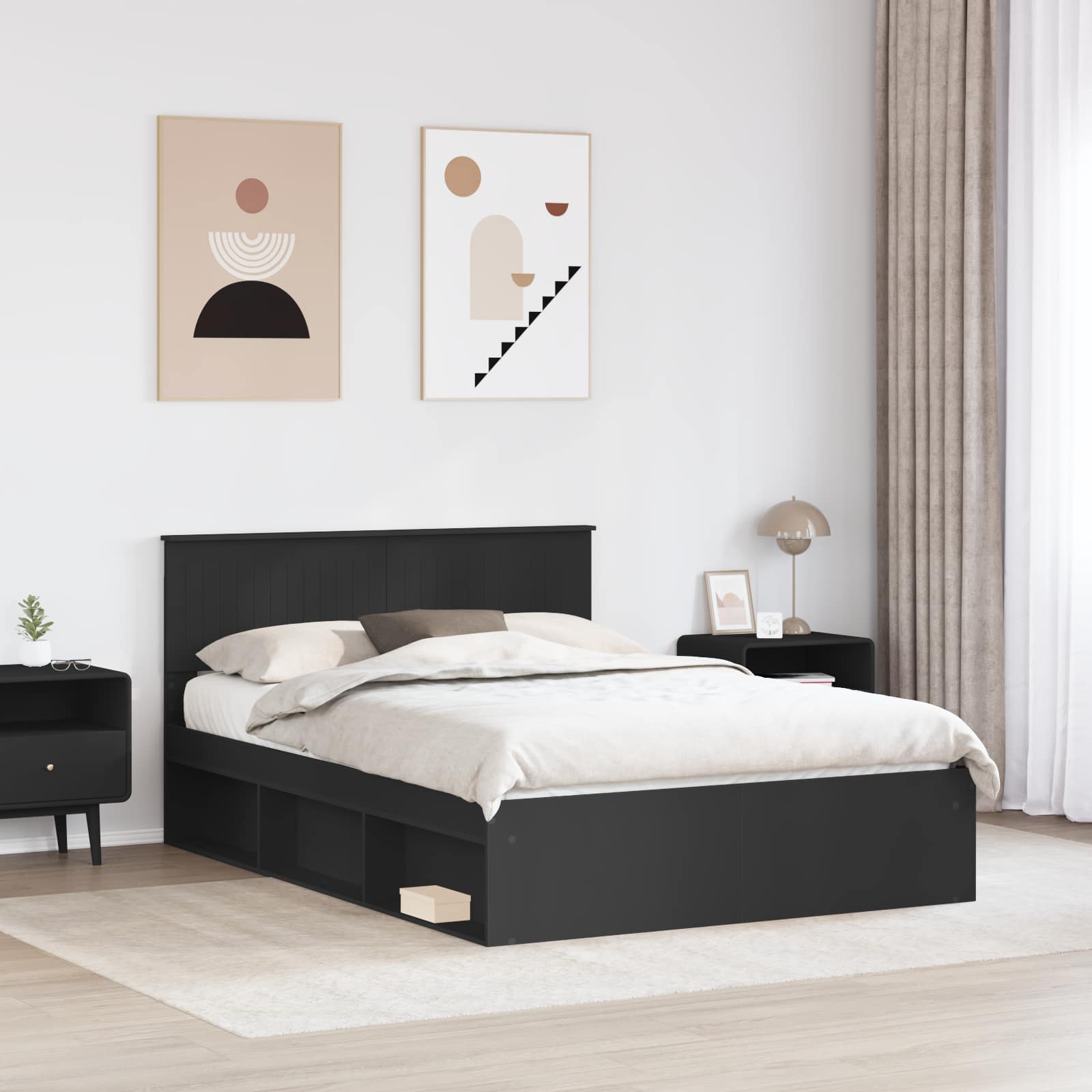 Bedframe met hoofdeinde Zwart 140 x 200 cm Massief grenenhout is nu te koop bij PeponiXL, paradijselijk wonen!
