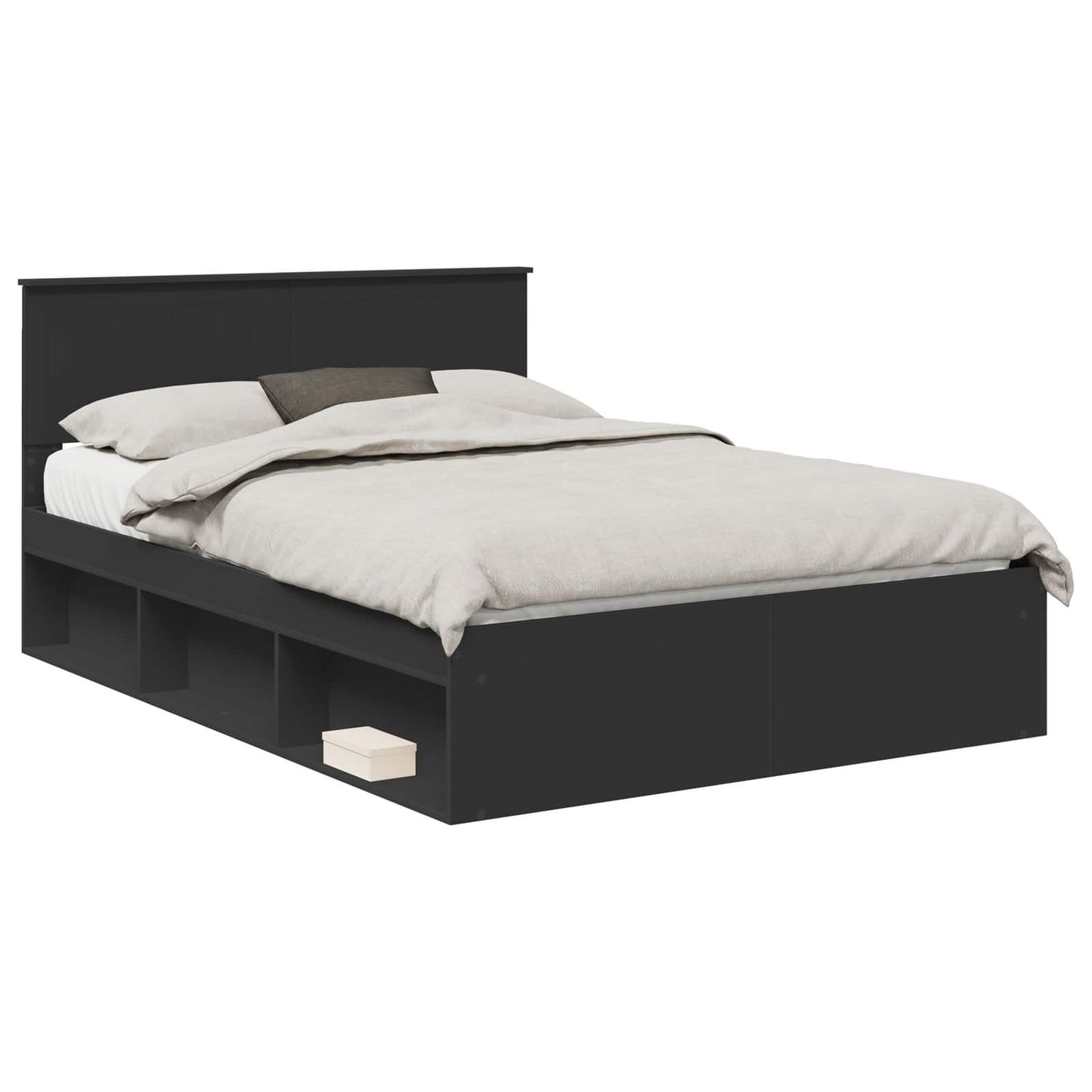 Bedframe met hoofdeinde Zwart 140 x 200 cm Massief grenenhout is nu te koop bij PeponiXL, paradijselijk wonen!