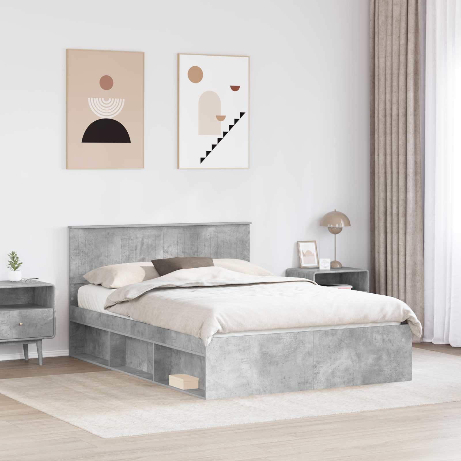 Bedframe met hoofdeinde Beton 140 x 200 cm Massief grenenhout is nu te koop bij PeponiXL, paradijselijk wonen!