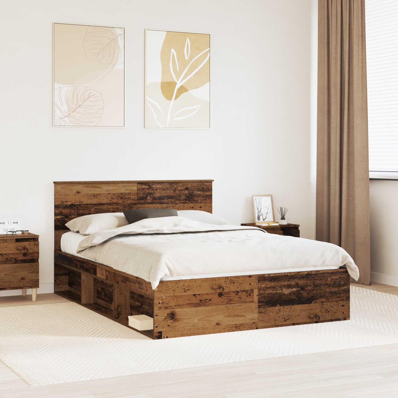 Bedframe met hoofdeinde Oudhout 140 x 190 cm Massief grenenhout is nu te koop bij PeponiXL, paradijselijk wonen!