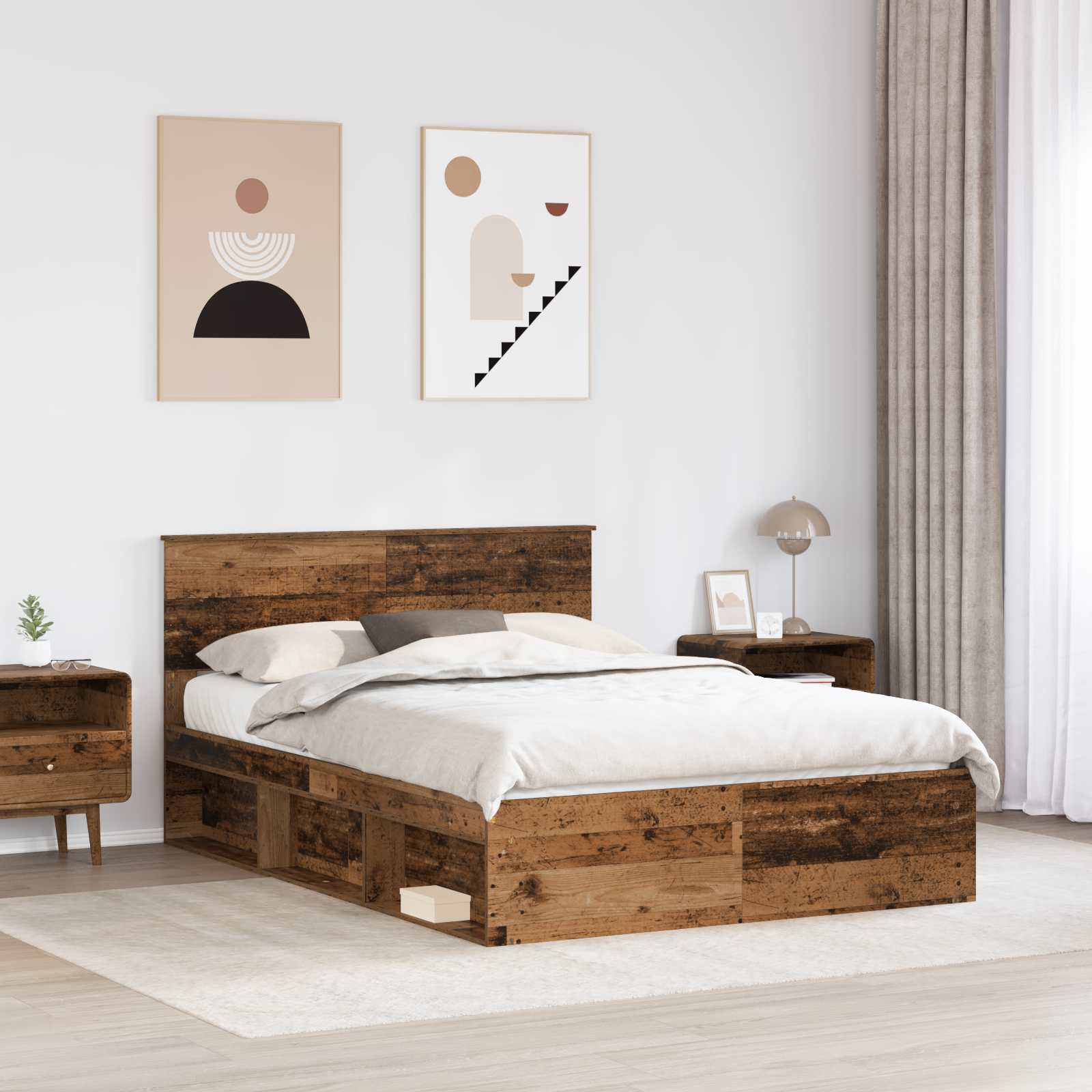 Bedframe met hoofdeinde Oudhout 140 x 190 cm Massief grenenhout is nu te koop bij PeponiXL, paradijselijk wonen!