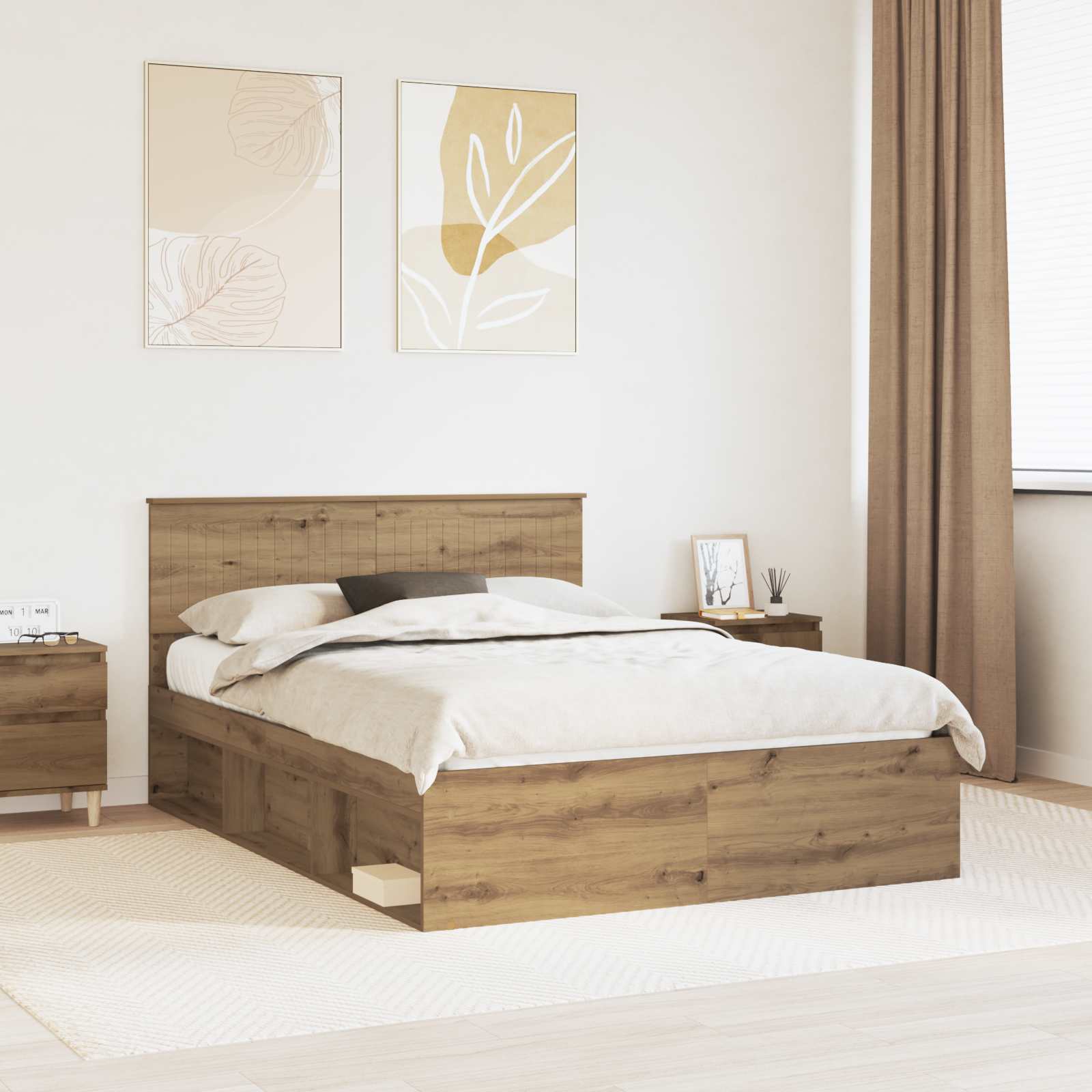 Bedframe Ambachtelijk eiken 140 x 190 cm Massief grenenhout is nu te koop bij PeponiXL, paradijselijk wonen!