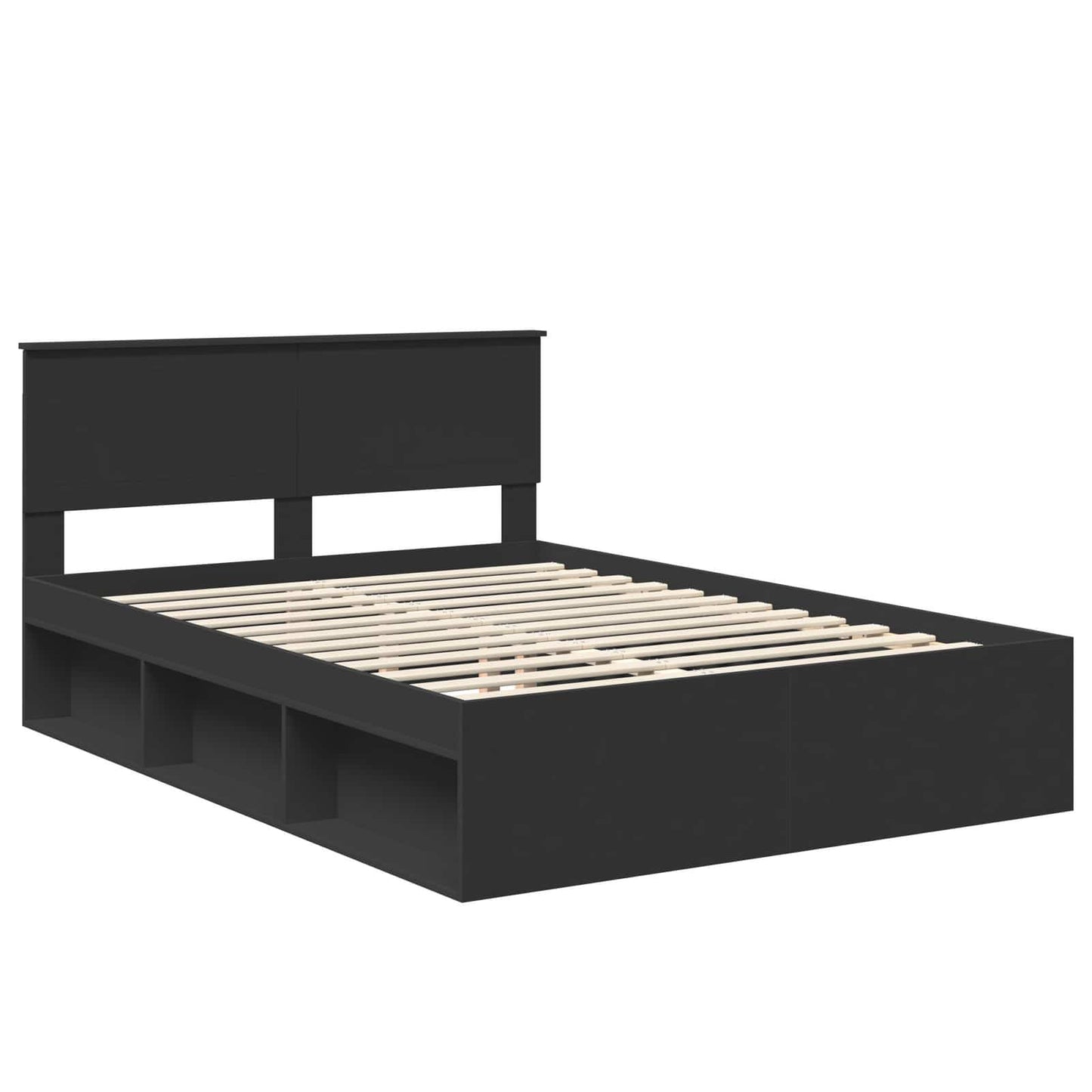 Bedframe met hoofdeinde Zwart 135 x 190 cm Massief grenenhout is nu te koop bij PeponiXL, paradijselijk wonen!