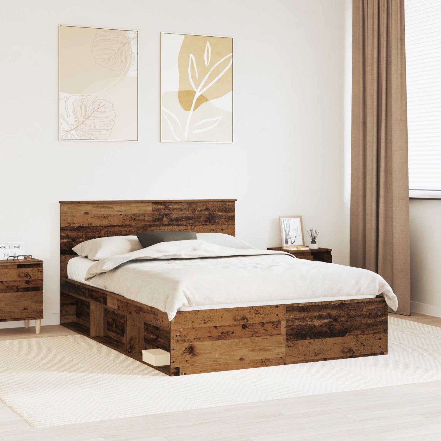 Bedframe met hoofdeinde Oudhout 135 x 190 cm Massief grenenhout is nu te koop bij PeponiXL, paradijselijk wonen!