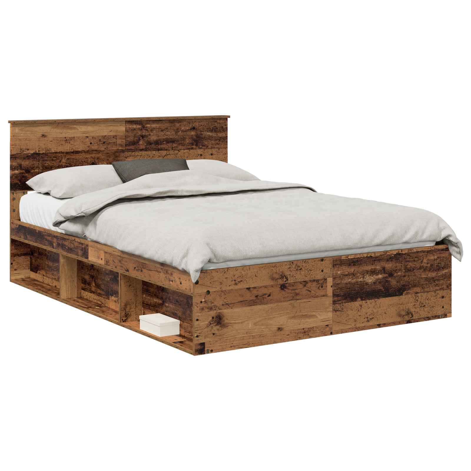 Bedframe met hoofdeinde Oudhout 135 x 190 cm Massief grenenhout is nu te koop bij PeponiXL, paradijselijk wonen!