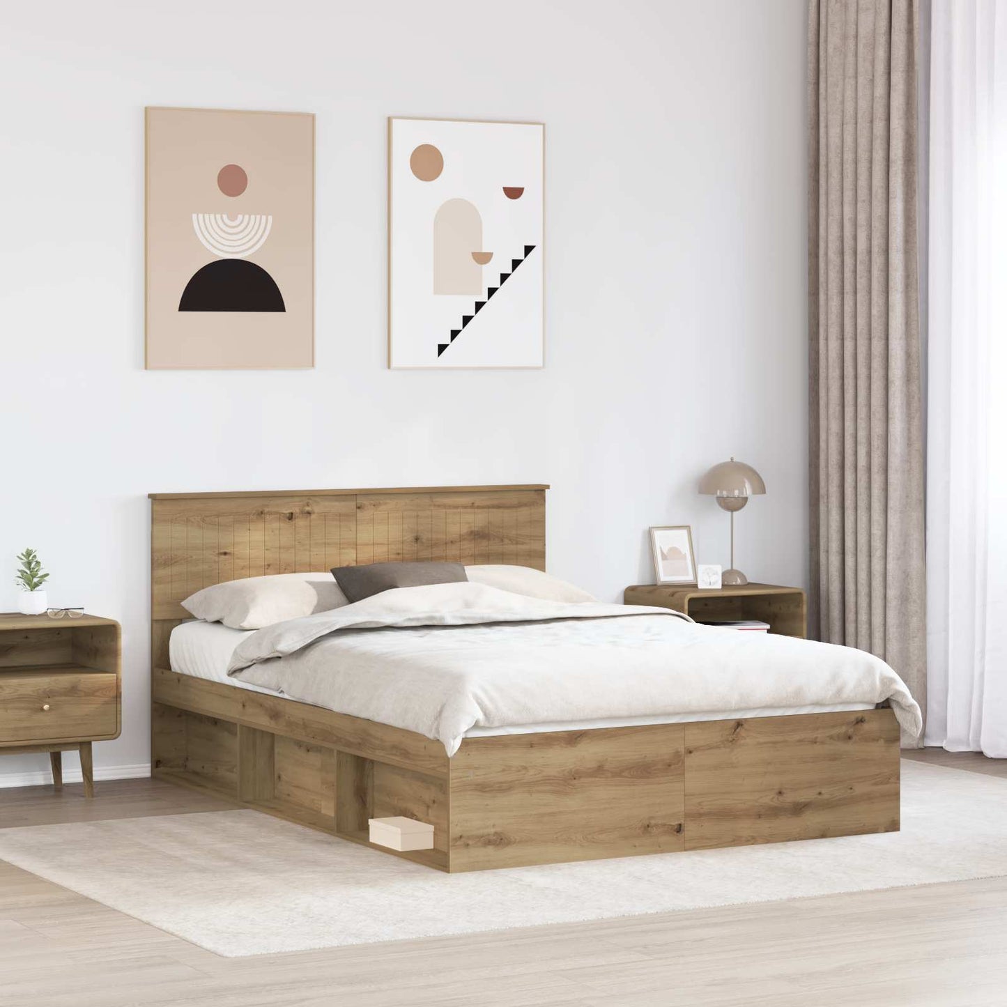 Bedframe Ambachtelijk eiken 135 x 190 cm Massief grenenhout is nu te koop bij PeponiXL, paradijselijk wonen!