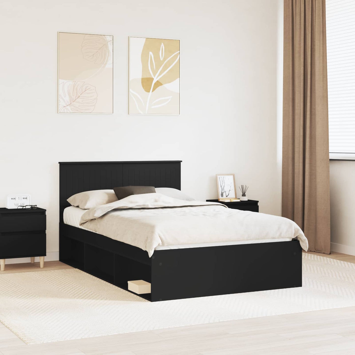 Bedframe met hoofdeinde Zwart 120 x 200 cm Massief grenenhout is nu te koop bij PeponiXL, paradijselijk wonen!