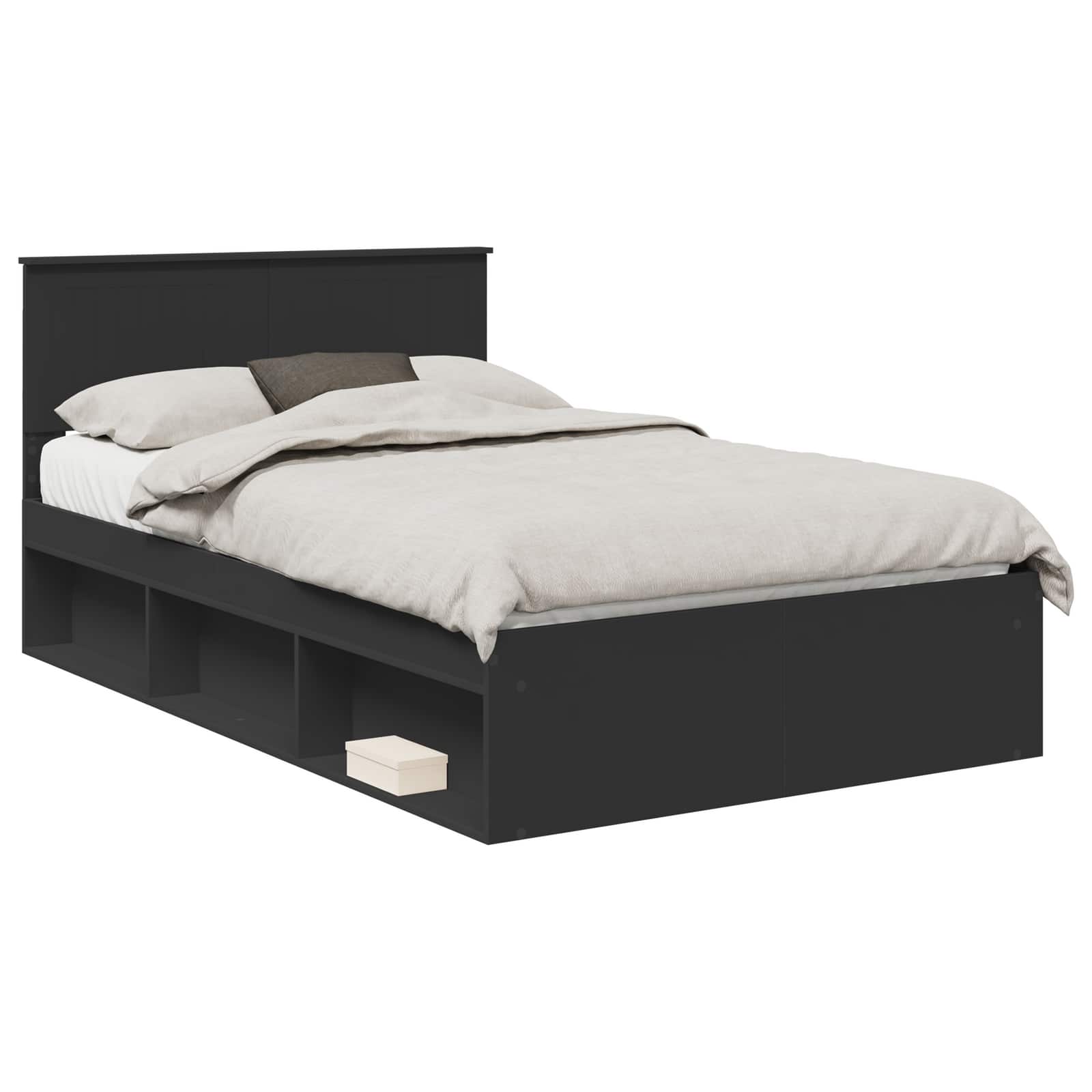Bedframe met hoofdeinde Zwart 120 x 200 cm Massief grenenhout is nu te koop bij PeponiXL, paradijselijk wonen!