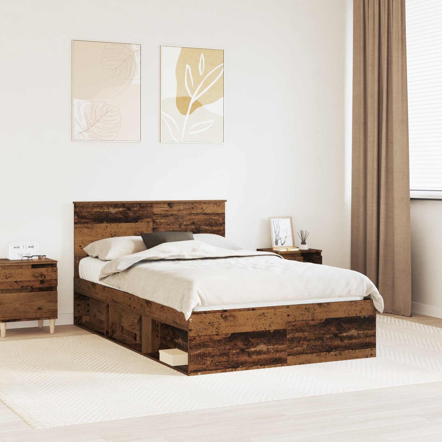 Bedframe met hoofdeinde Oudhout 120 x 200 cm Massief grenenhout is nu te koop bij PeponiXL, paradijselijk wonen!