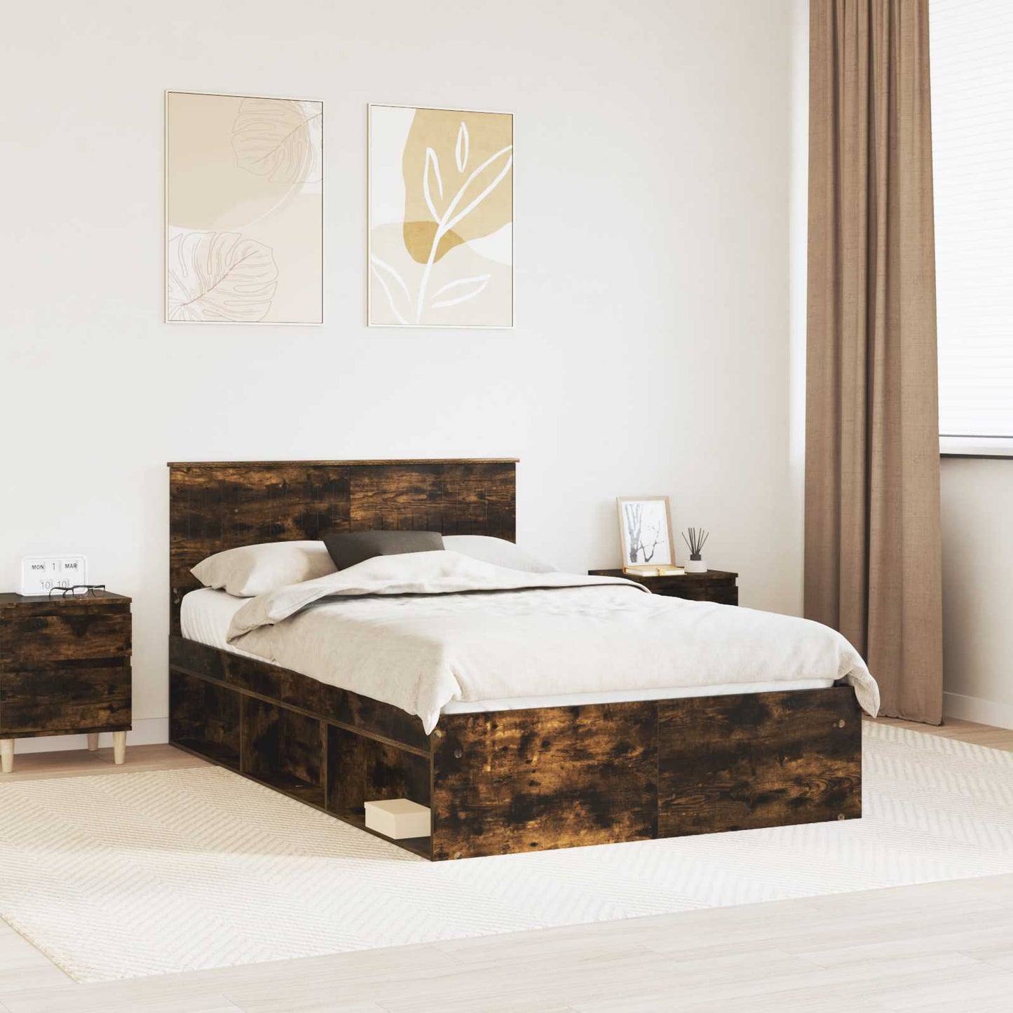 Bedframe Gerookt eiken 120 x 190 cm Massief grenenhout is nu te koop bij PeponiXL, paradijselijk wonen!