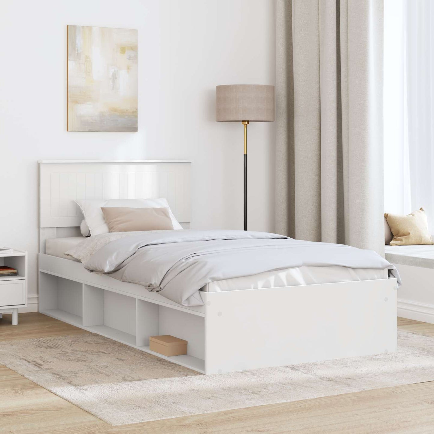 Bedframe met hoofdeinde Wit 100 x 200 cm Massief grenenhout is nu te koop bij PeponiXL, paradijselijk wonen!