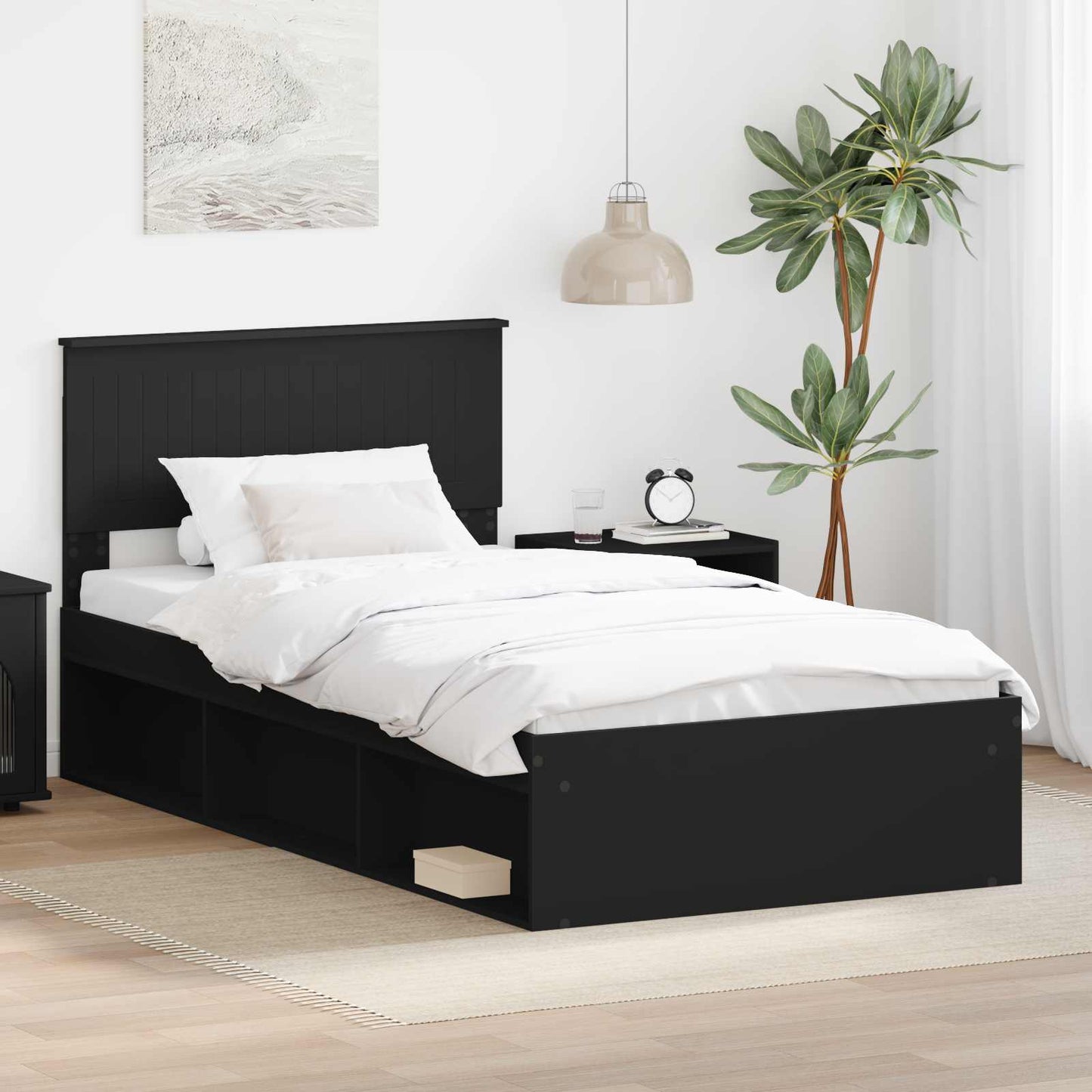 Bedframe met hoofdeinde Zwart 100 x 200 cm Massief grenenhout is nu te koop bij PeponiXL, paradijselijk wonen!