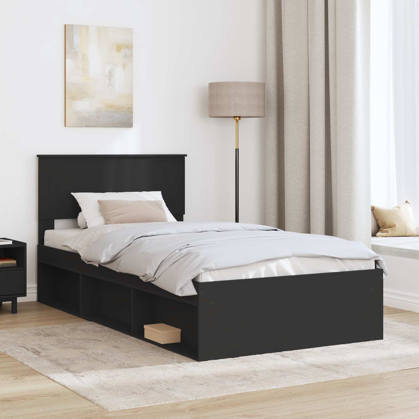 Bedframe met hoofdeinde Zwart 100 x 200 cm Massief grenenhout is nu te koop bij PeponiXL, paradijselijk wonen!