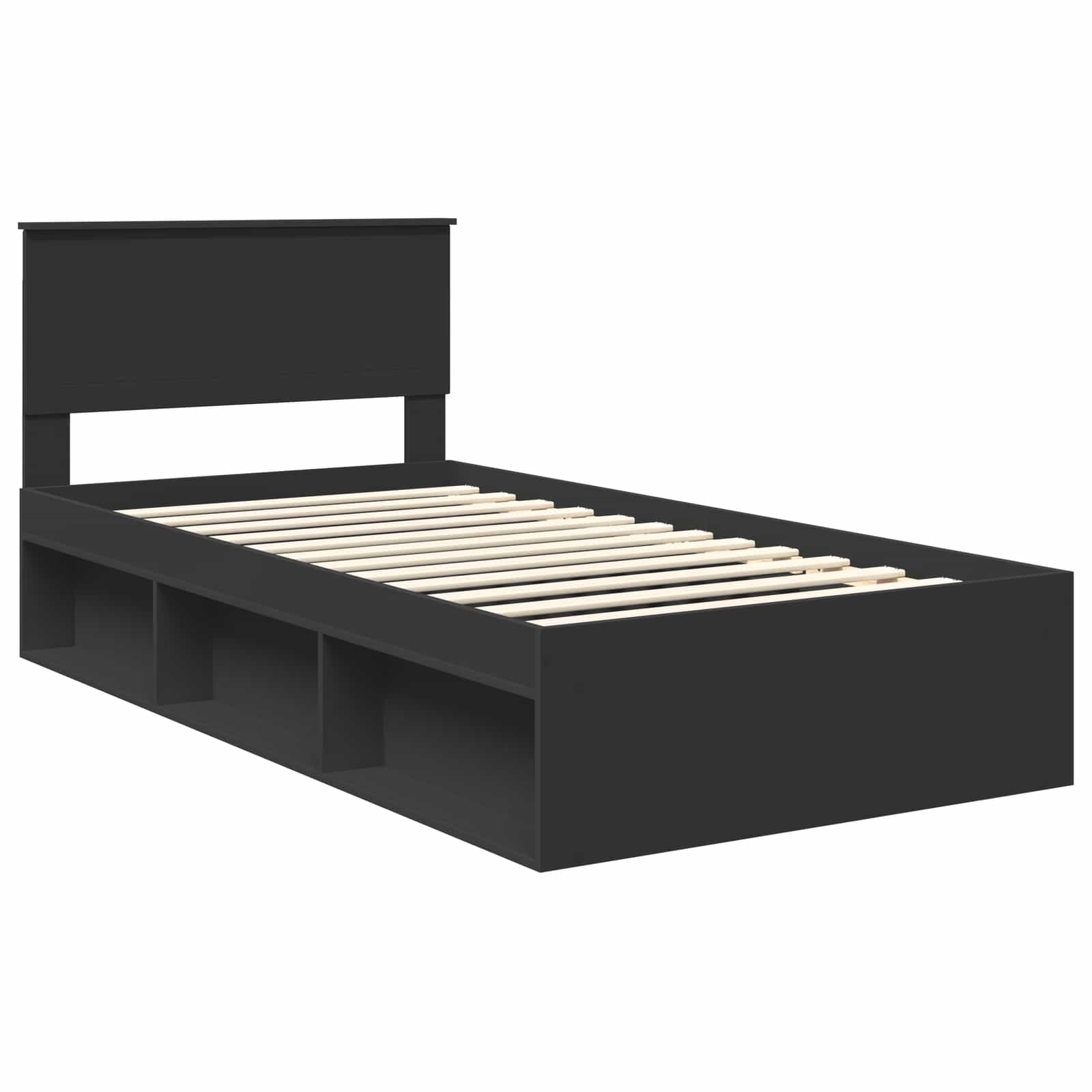 Bedframe met hoofdeinde Zwart 100 x 200 cm Massief grenenhout is nu te koop bij PeponiXL, paradijselijk wonen!
