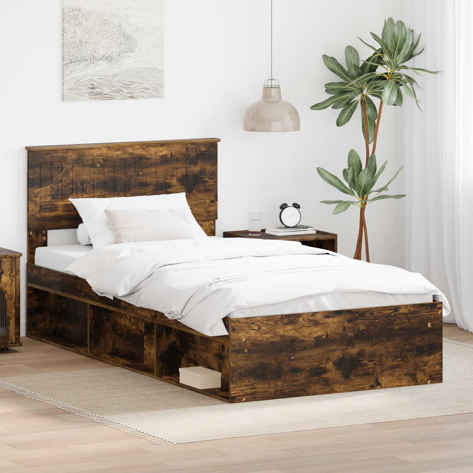 Bedframe Gerookt eiken 100 x 200 cm Massief grenenhout is nu te koop bij PeponiXL, paradijselijk wonen!
