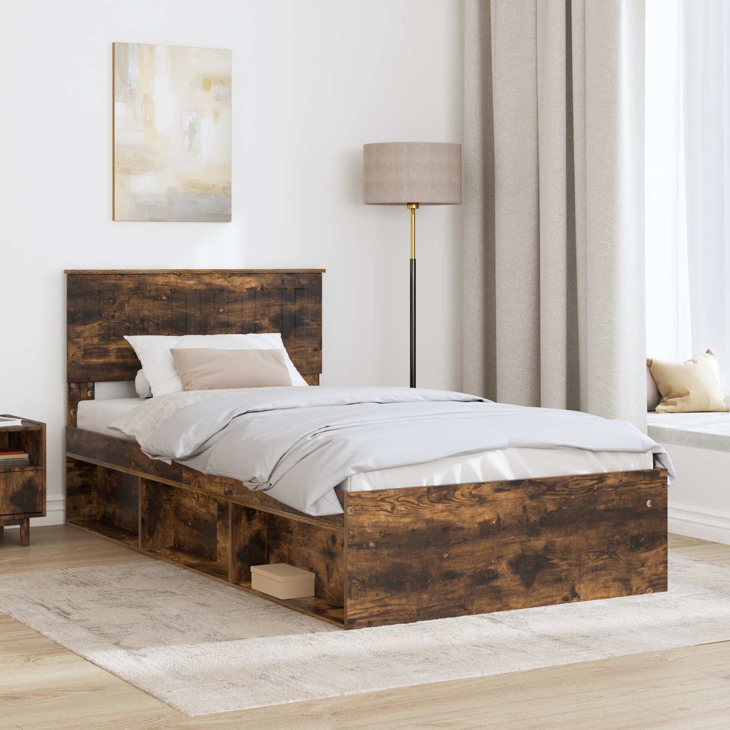 Bedframe Gerookt eiken 100 x 200 cm Massief grenenhout is nu te koop bij PeponiXL, paradijselijk wonen!
