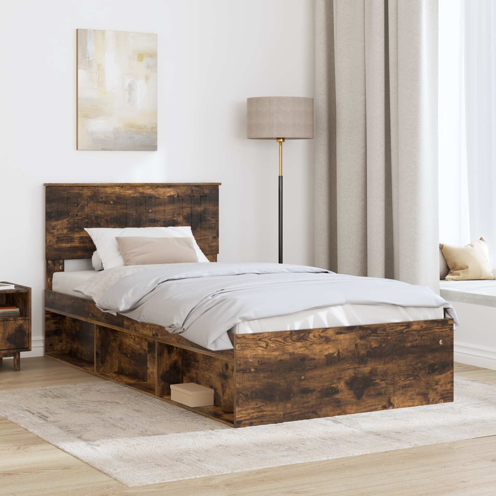Bedframe Gerookt eiken 100 x 200 cm Massief grenenhout is nu te koop bij PeponiXL, paradijselijk wonen!