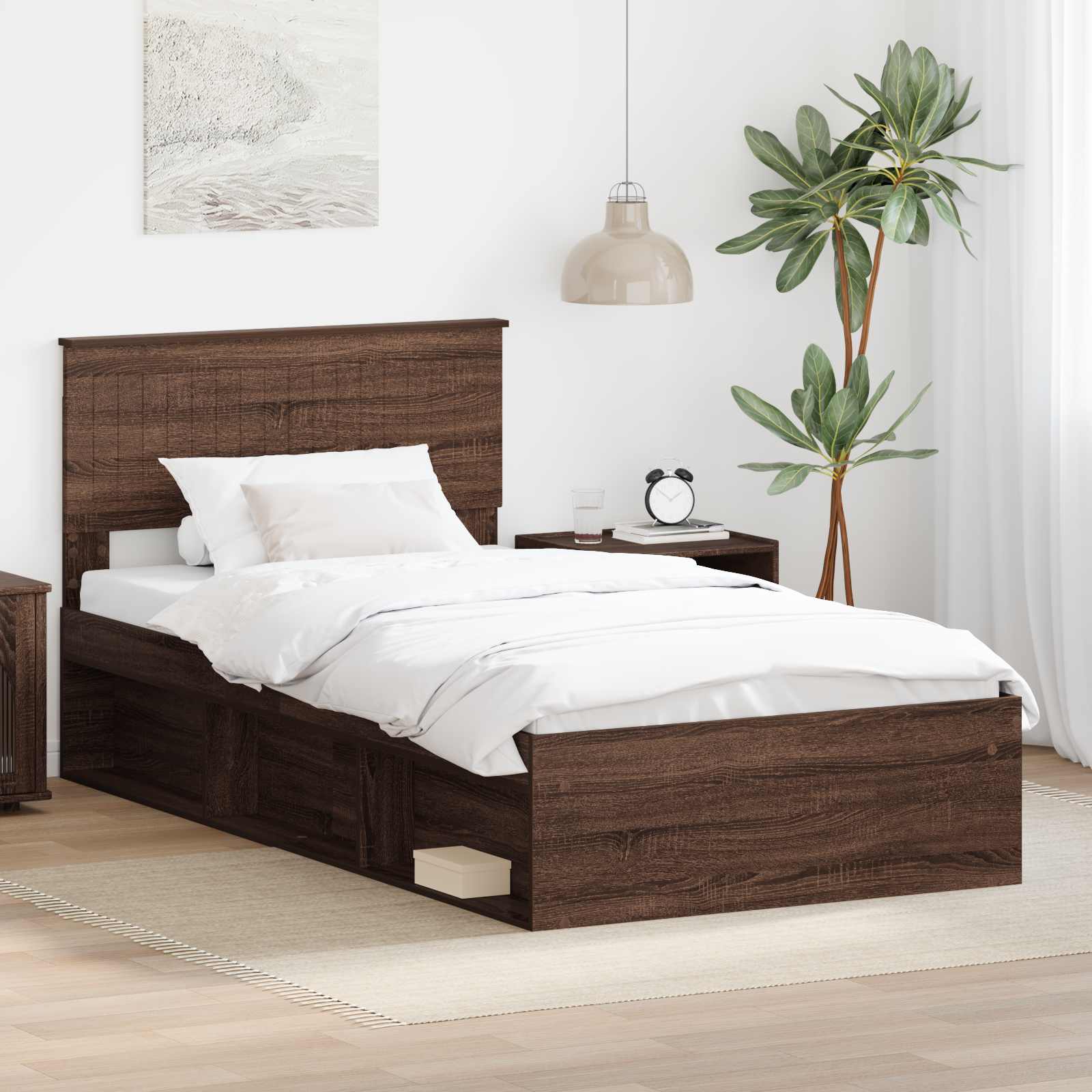 Bedframe Bruin Eiken 100 x 200 cm Massief grenenhout is nu te koop bij PeponiXL, paradijselijk wonen!