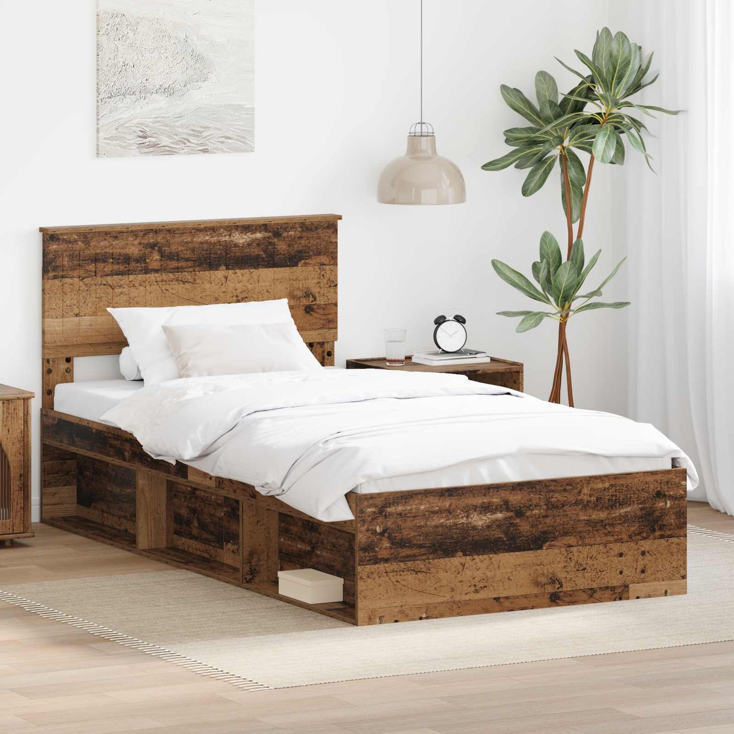 Bedframe met hoofdeinde Oudhout 100 x 200 cm Massief grenenhout is nu te koop bij PeponiXL, paradijselijk wonen!