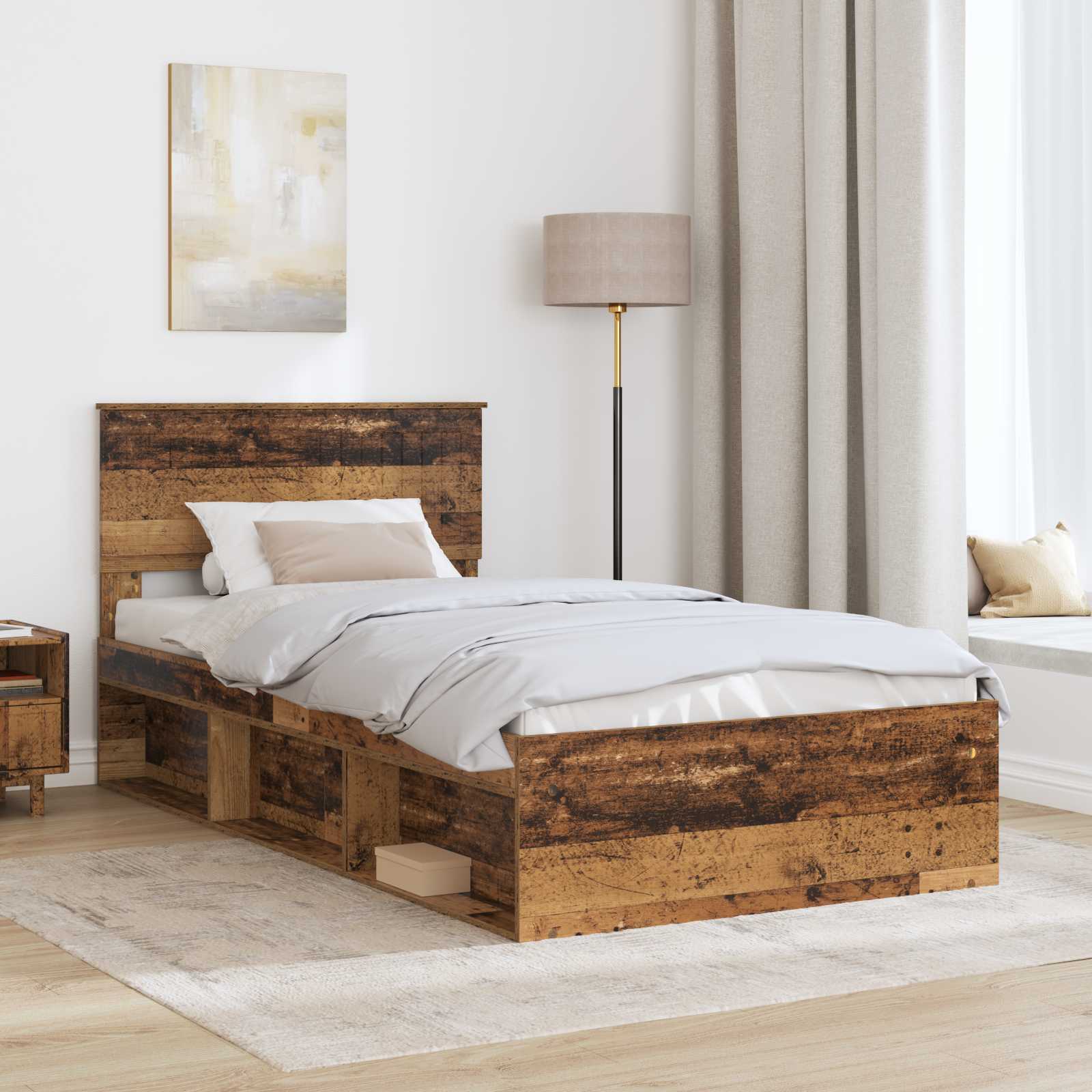 Bedframe met hoofdeinde Oudhout 100 x 200 cm Massief grenenhout is nu te koop bij PeponiXL, paradijselijk wonen!