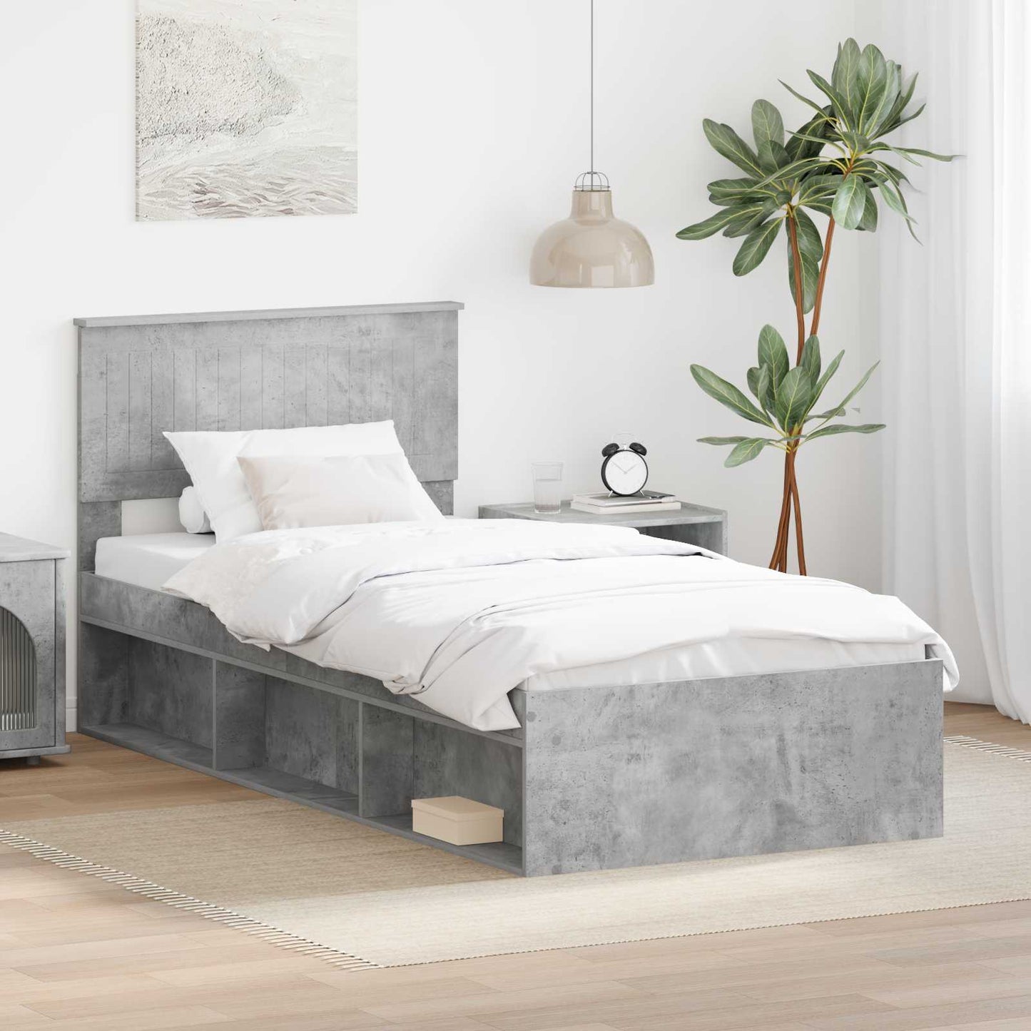 Bedframe met hoofdeinde Beton 90 x 200 cm Massief grenenhout is nu te koop bij PeponiXL, paradijselijk wonen!