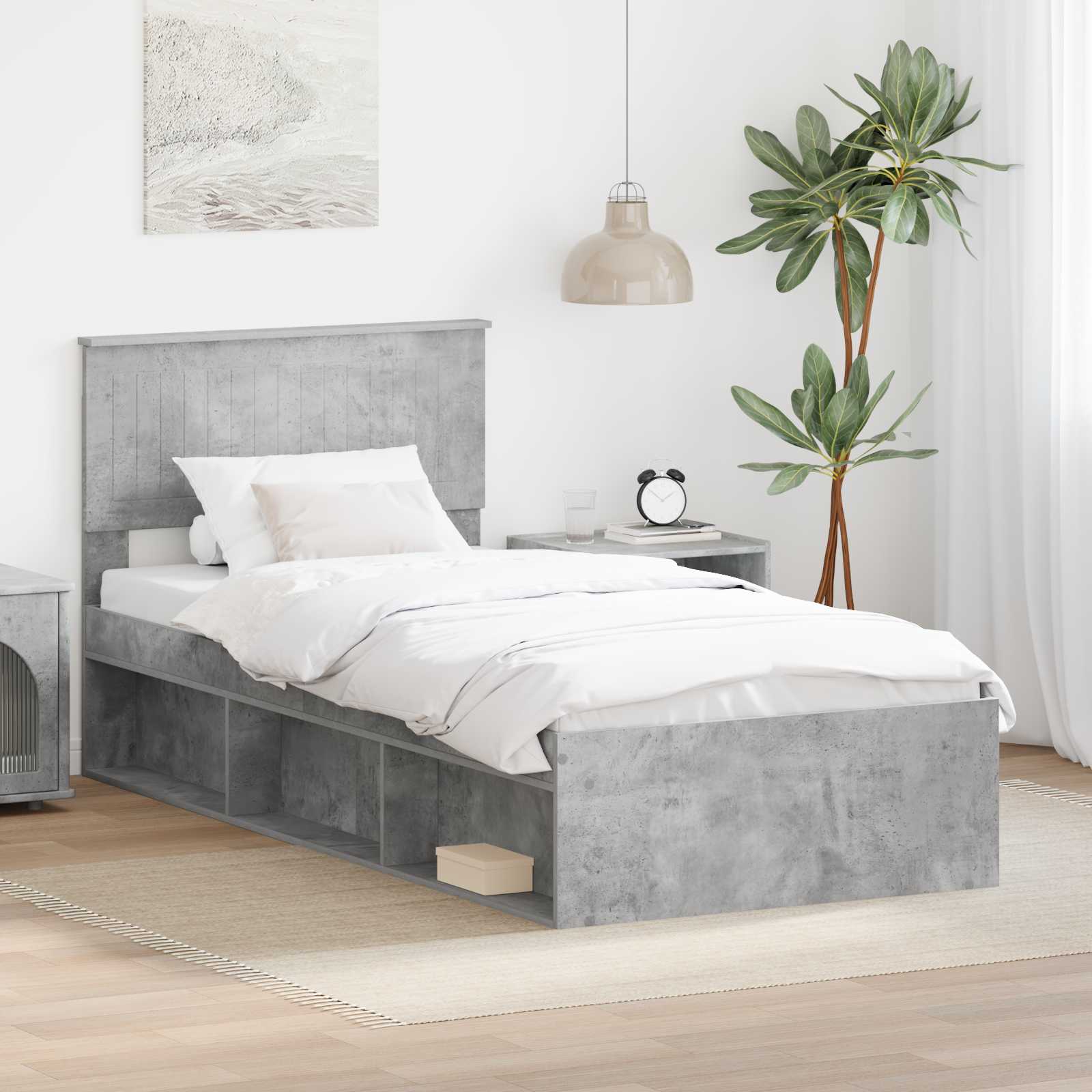 Bedframe met hoofdeinde Beton 90 x 200 cm Massief grenenhout is nu te koop bij PeponiXL, paradijselijk wonen!