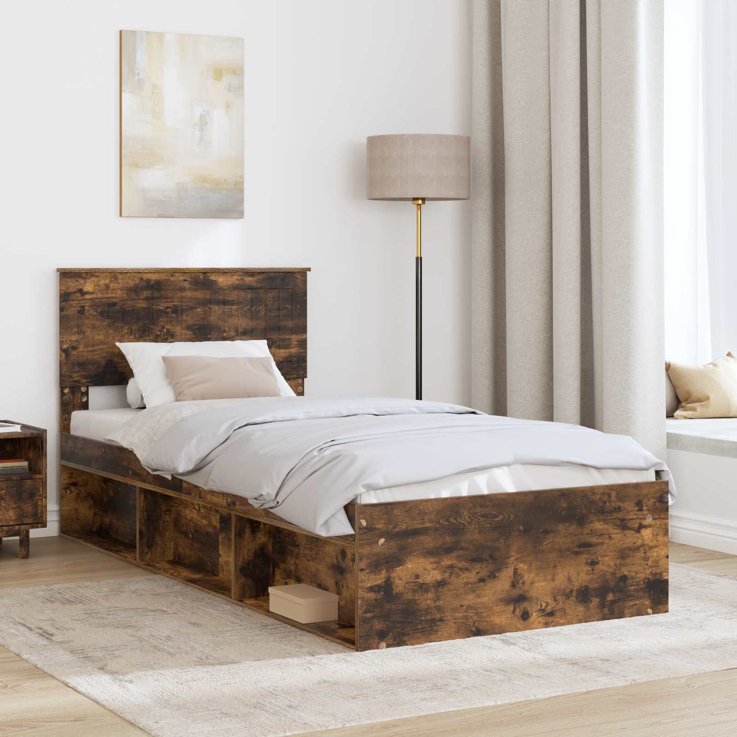 Bedframe Gerookt eiken 90 x 200 cm Massief grenenhout is nu te koop bij PeponiXL, paradijselijk wonen!