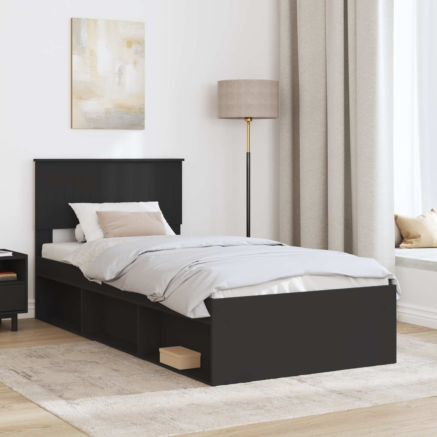 Bedframe met hoofdeinde Zwart 90 x 190 cm Massief grenenhout is nu te koop bij PeponiXL, paradijselijk wonen!