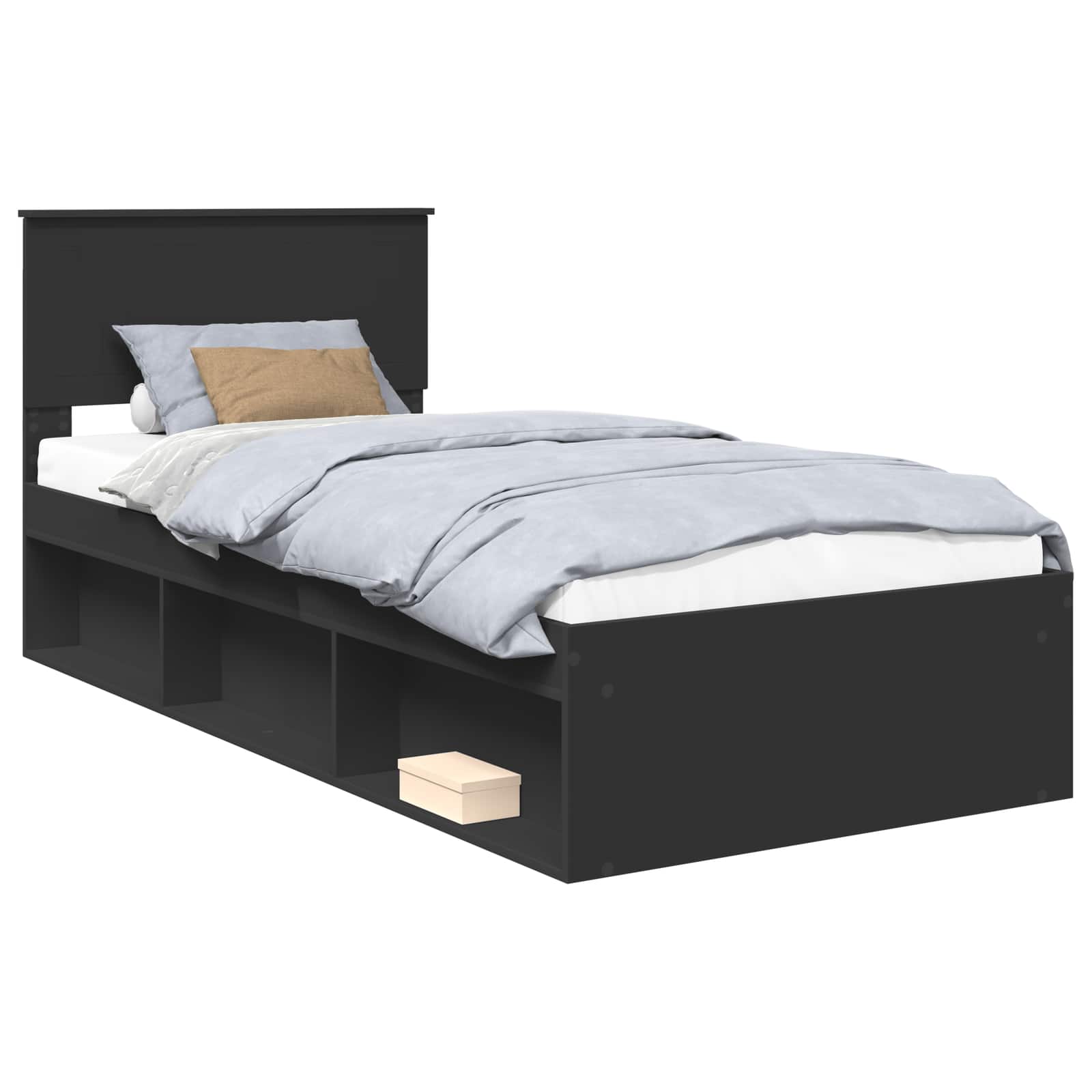 Bedframe met hoofdeinde Zwart 90 x 190 cm Massief grenenhout is nu te koop bij PeponiXL, paradijselijk wonen!