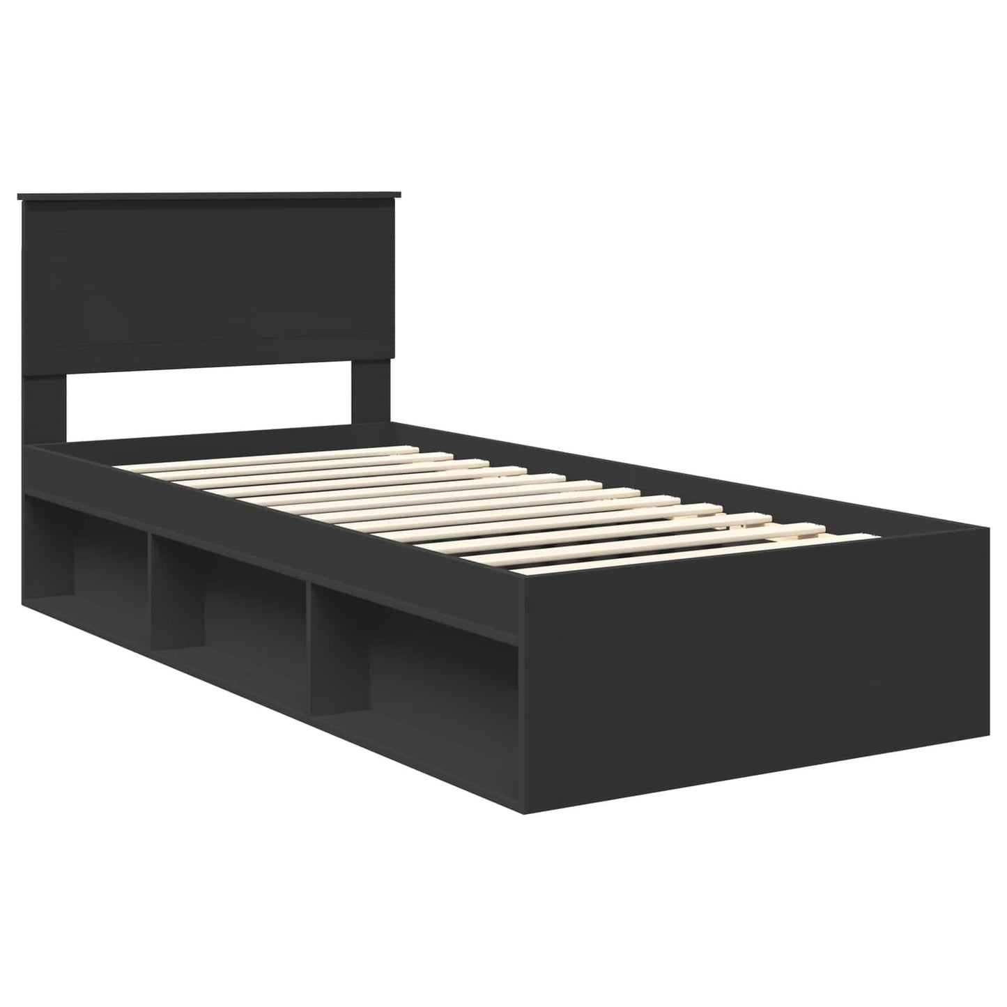 Bedframe met hoofdeinde Zwart 90 x 190 cm Massief grenenhout is nu te koop bij PeponiXL, paradijselijk wonen!
