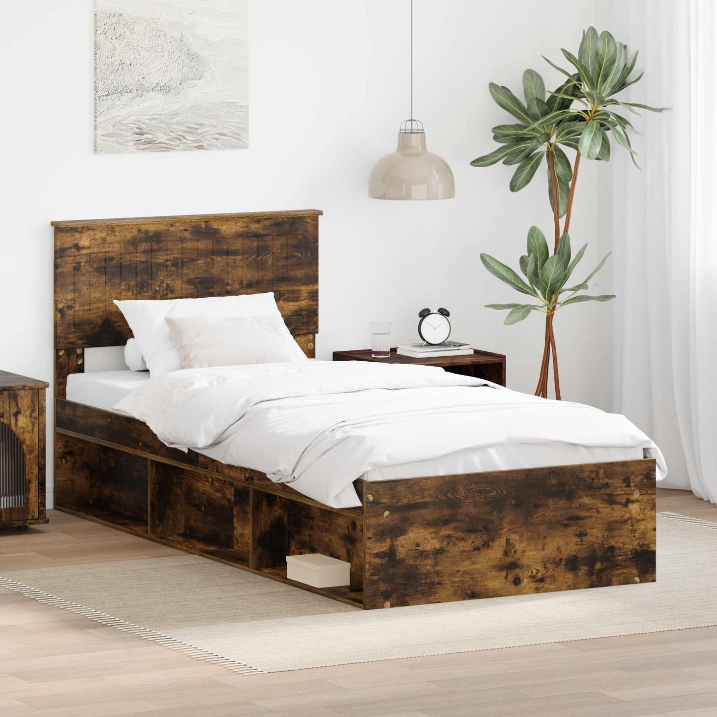 Bedframe Gerookt eiken 90 x 190 cm Massief grenenhout is nu te koop bij PeponiXL, paradijselijk wonen!