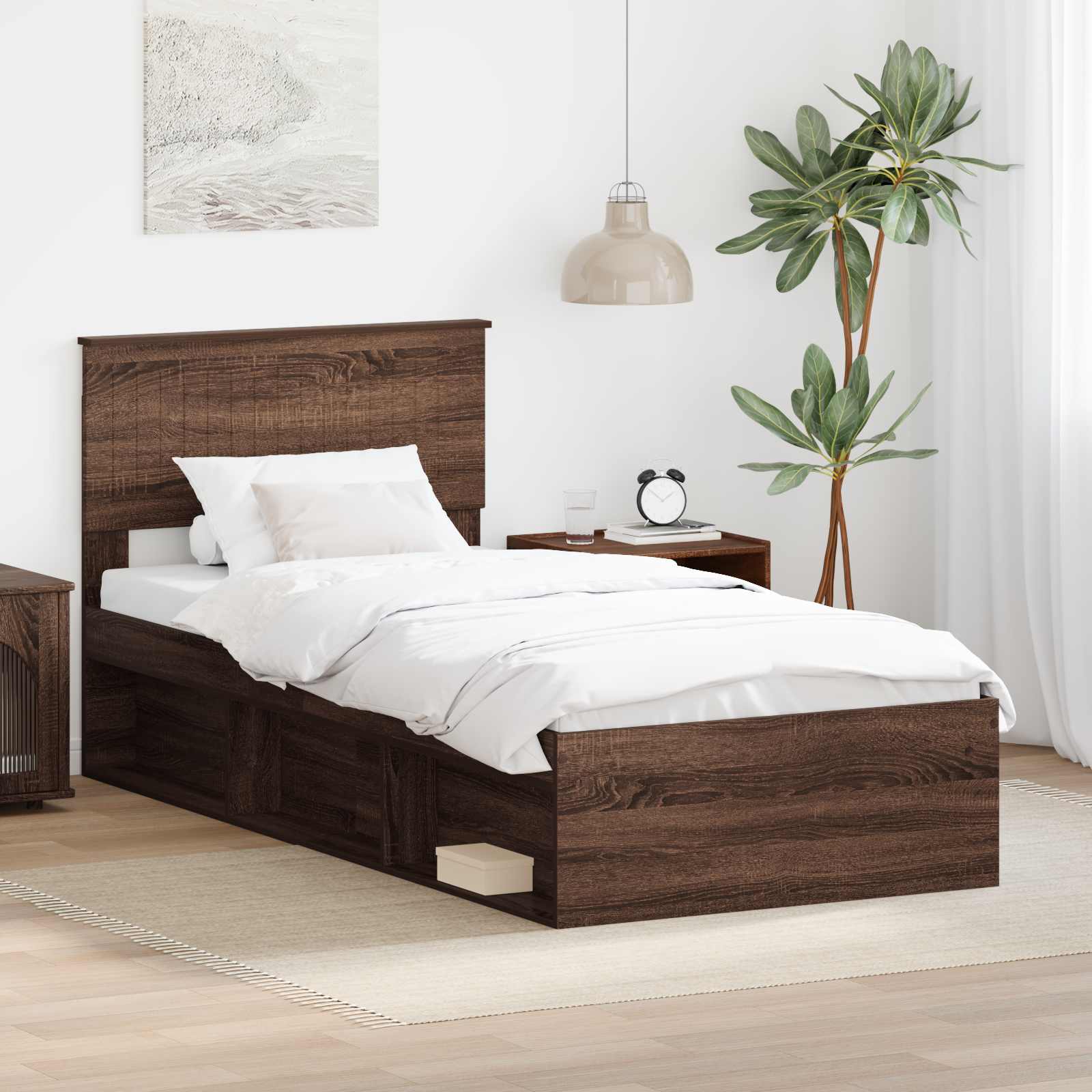 Bedframe Bruin Eiken 90 x 190 cm Massief grenenhout is nu te koop bij PeponiXL, paradijselijk wonen!