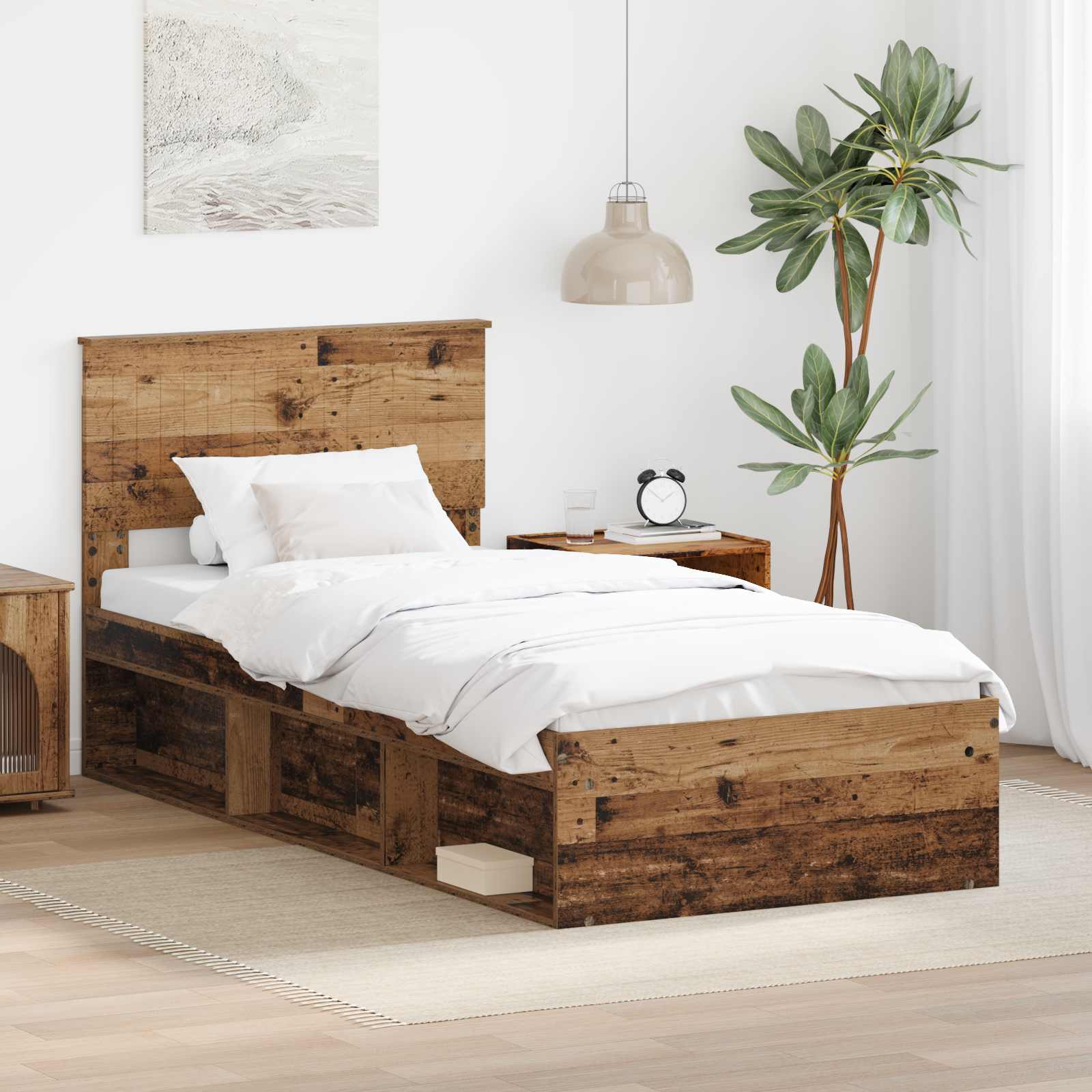 Bedframe met hoofdeinde Oudhout 90 x 190 cm Massief grenenhout is nu te koop bij PeponiXL, paradijselijk wonen!
