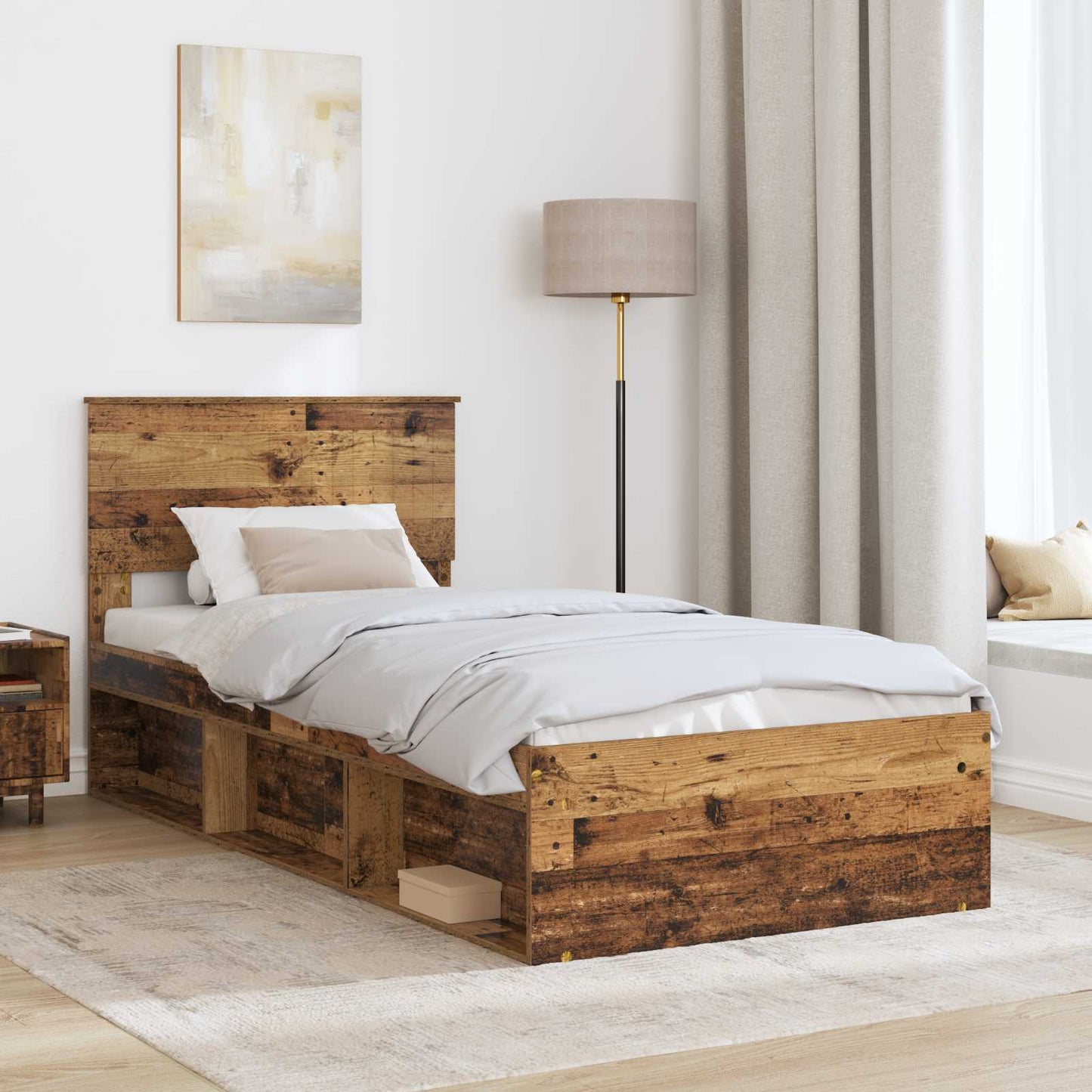 Bedframe met hoofdeinde Oudhout 90 x 190 cm Massief grenenhout is nu te koop bij PeponiXL, paradijselijk wonen!