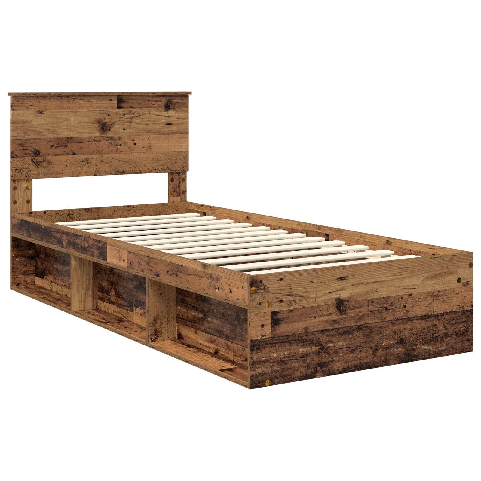 Bedframe met hoofdeinde Oudhout 90 x 190 cm Massief grenenhout is nu te koop bij PeponiXL, paradijselijk wonen!