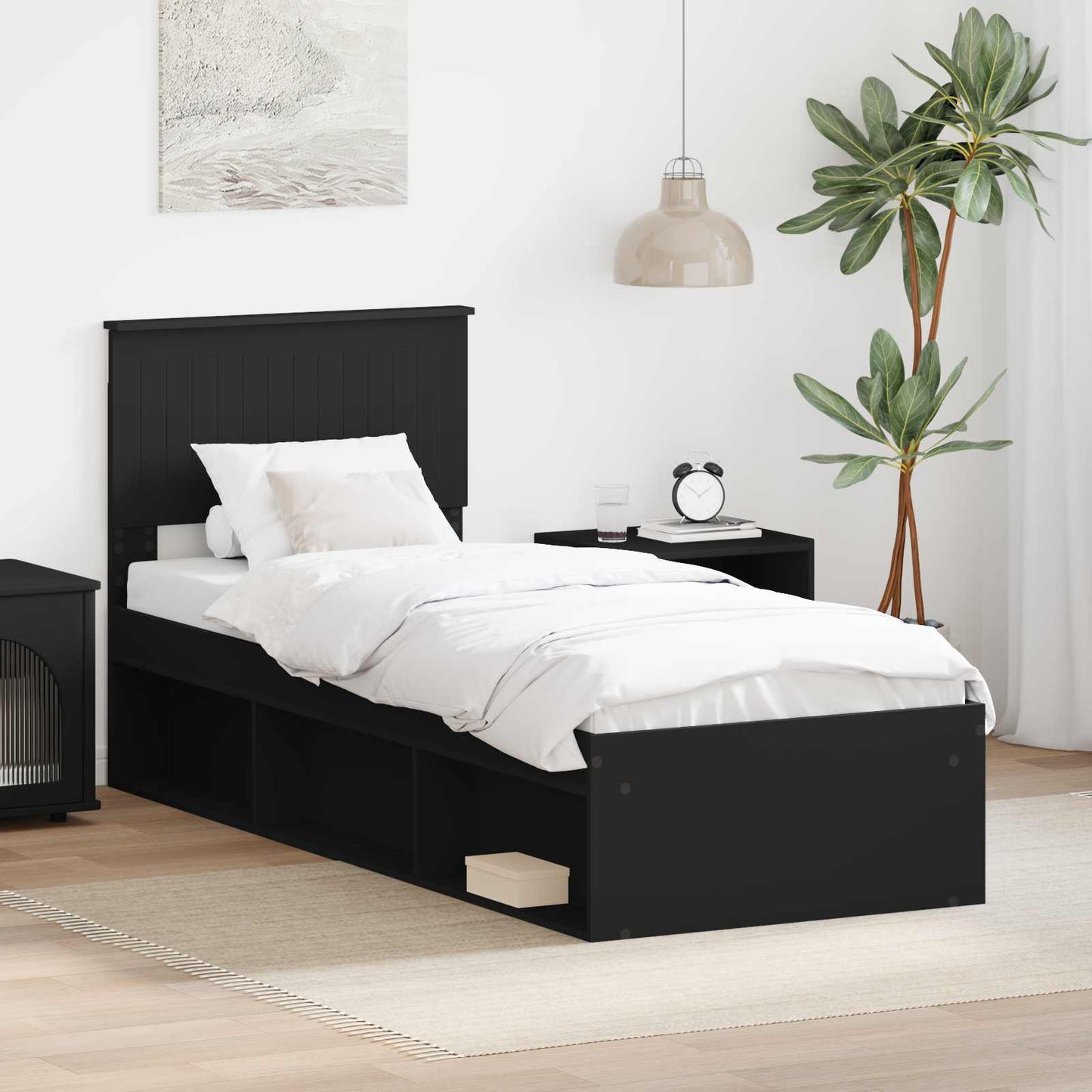 Bedframe met hoofdeinde Zwart 75 x 190 cm Massief grenenhout is nu te koop bij PeponiXL, paradijselijk wonen!
