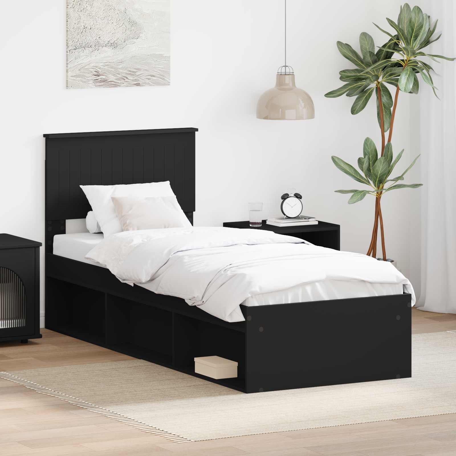 Bedframe met hoofdeinde Zwart 75 x 190 cm Massief grenenhout is nu te koop bij PeponiXL, paradijselijk wonen!