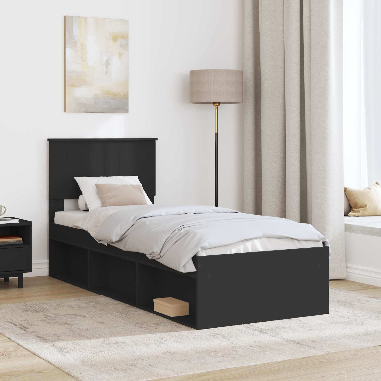 Bedframe met hoofdeinde Zwart 75 x 190 cm Massief grenenhout is nu te koop bij PeponiXL, paradijselijk wonen!