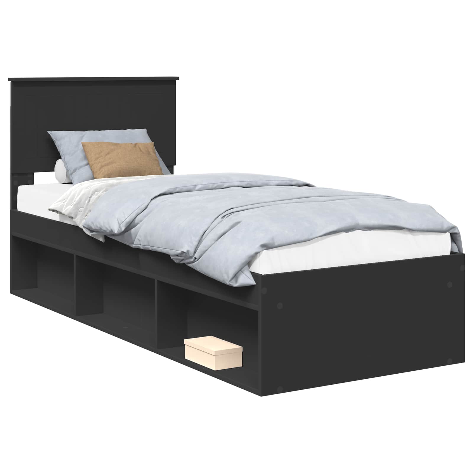 Bedframe met hoofdeinde Zwart 75 x 190 cm Massief grenenhout is nu te koop bij PeponiXL, paradijselijk wonen!