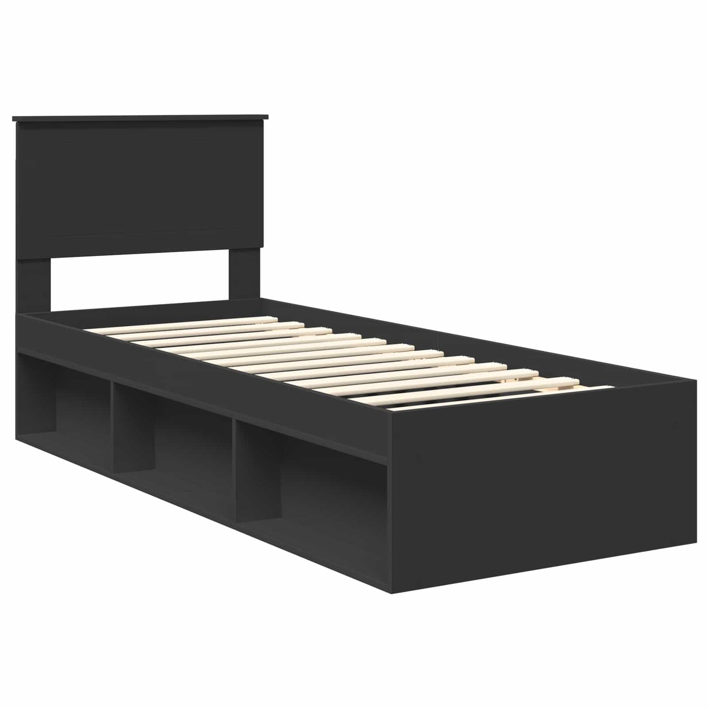 Bedframe met hoofdeinde Zwart 75 x 190 cm Massief grenenhout is nu te koop bij PeponiXL, paradijselijk wonen!