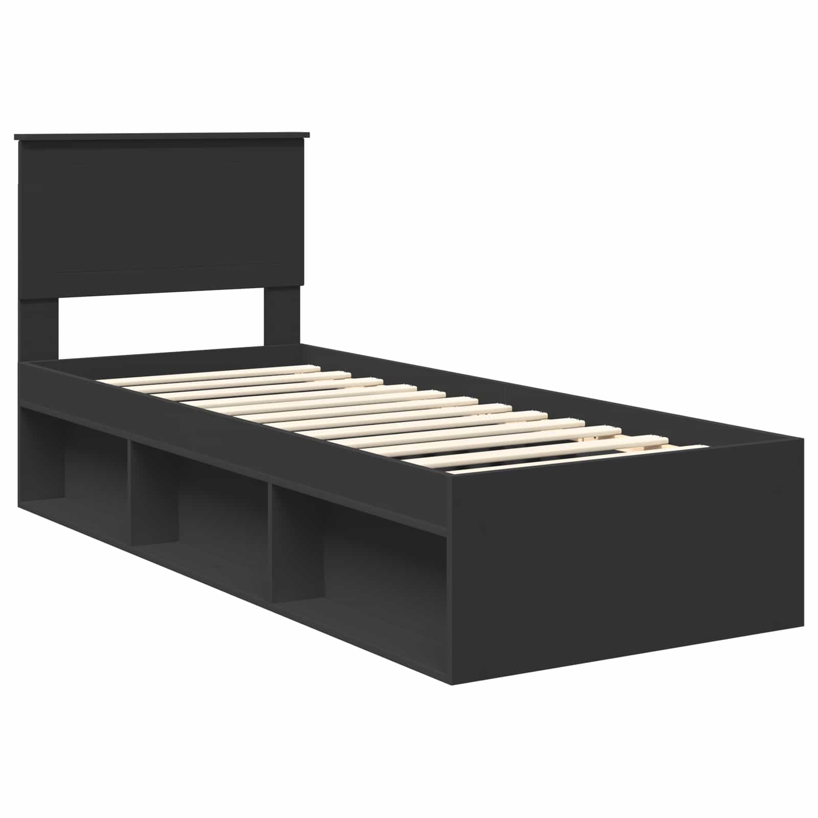 Bedframe met hoofdeinde Zwart 75 x 190 cm Massief grenenhout is nu te koop bij PeponiXL, paradijselijk wonen!