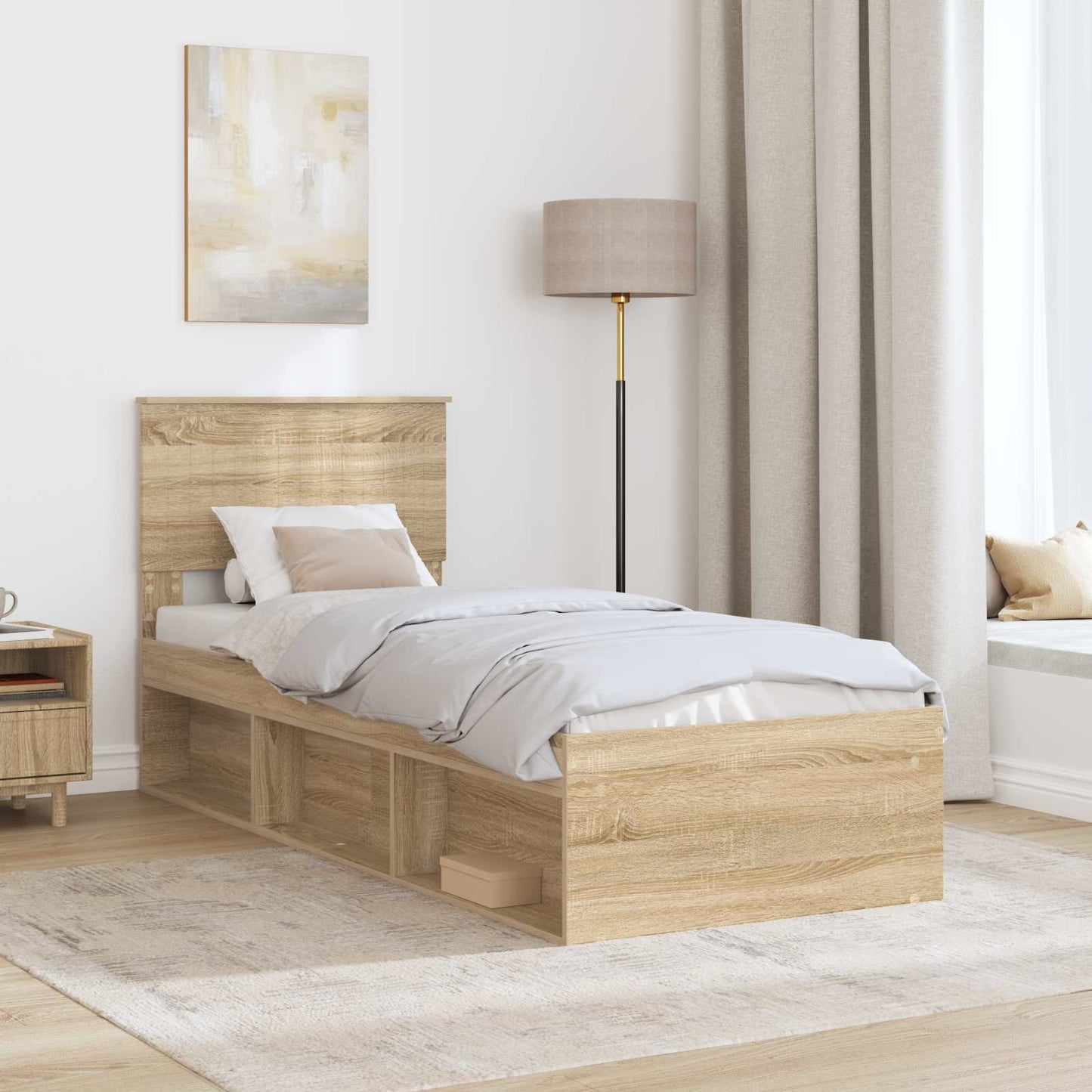 Bedframe Sonoma Eiken 75 x 190 cm Massief grenenhout is nu te koop bij PeponiXL, paradijselijk wonen!