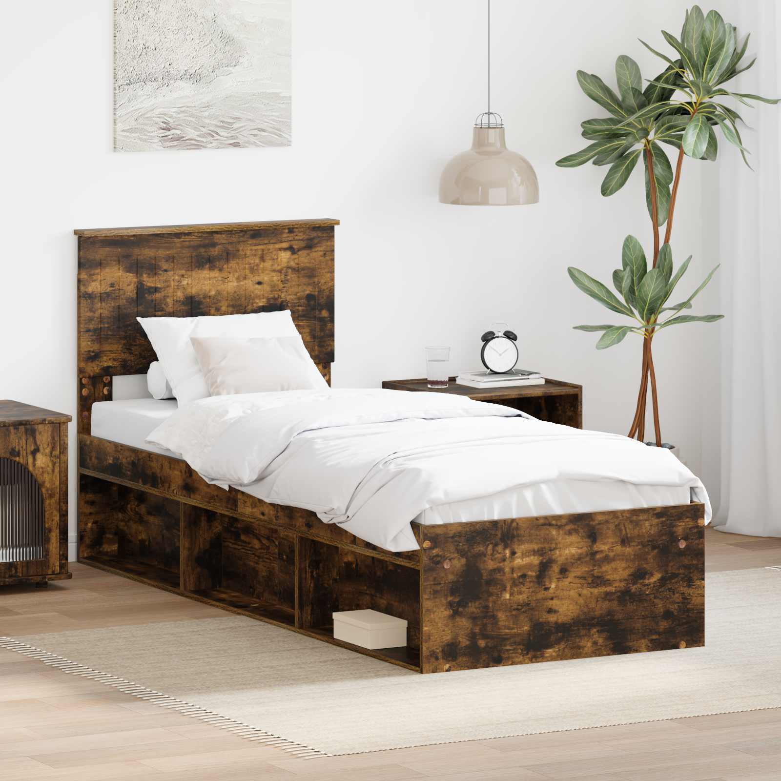Bedframe Gerookt eiken 75 x 190 cm Massief grenenhout is nu te koop bij PeponiXL, paradijselijk wonen!
