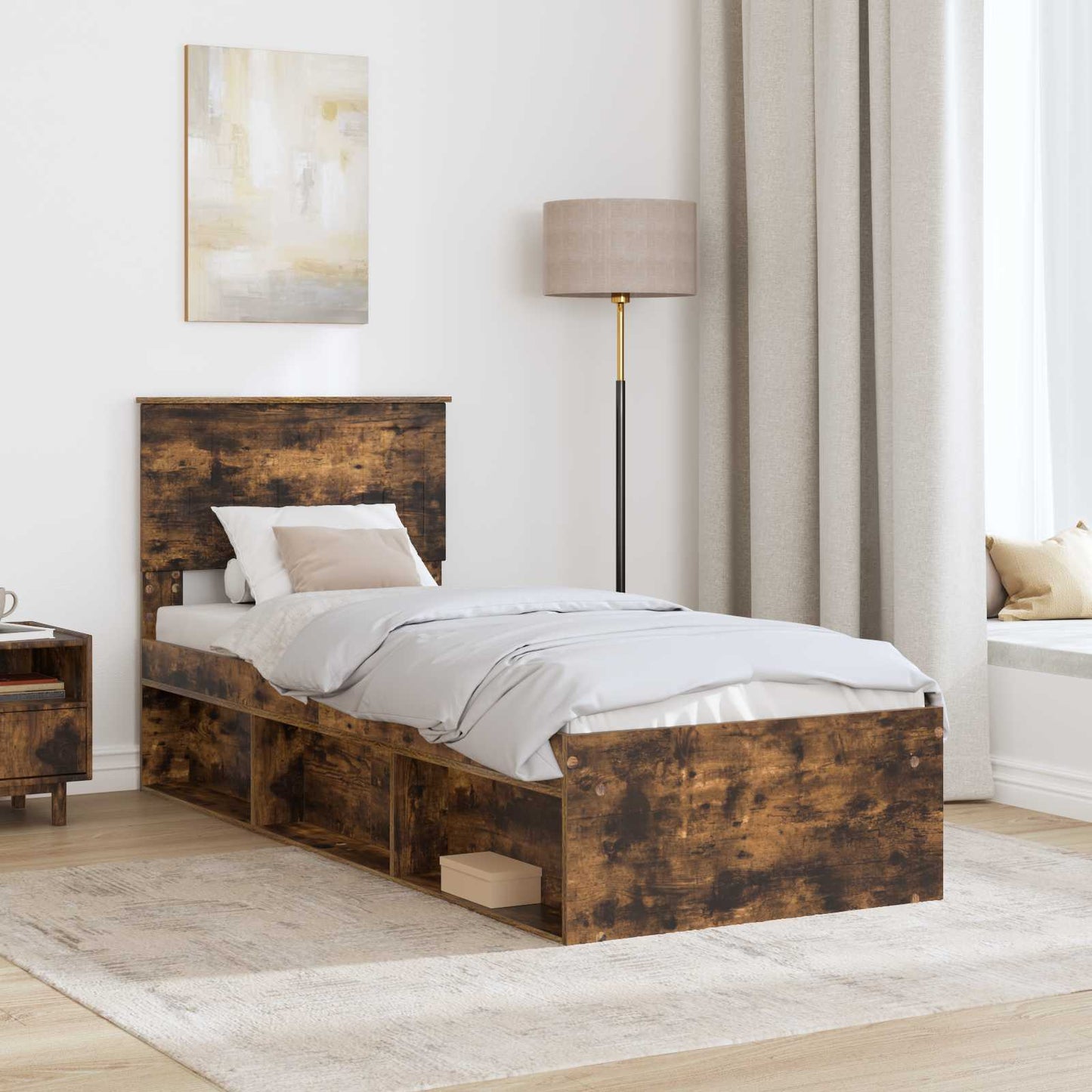 Bedframe Gerookt eiken 75 x 190 cm Massief grenenhout is nu te koop bij PeponiXL, paradijselijk wonen!