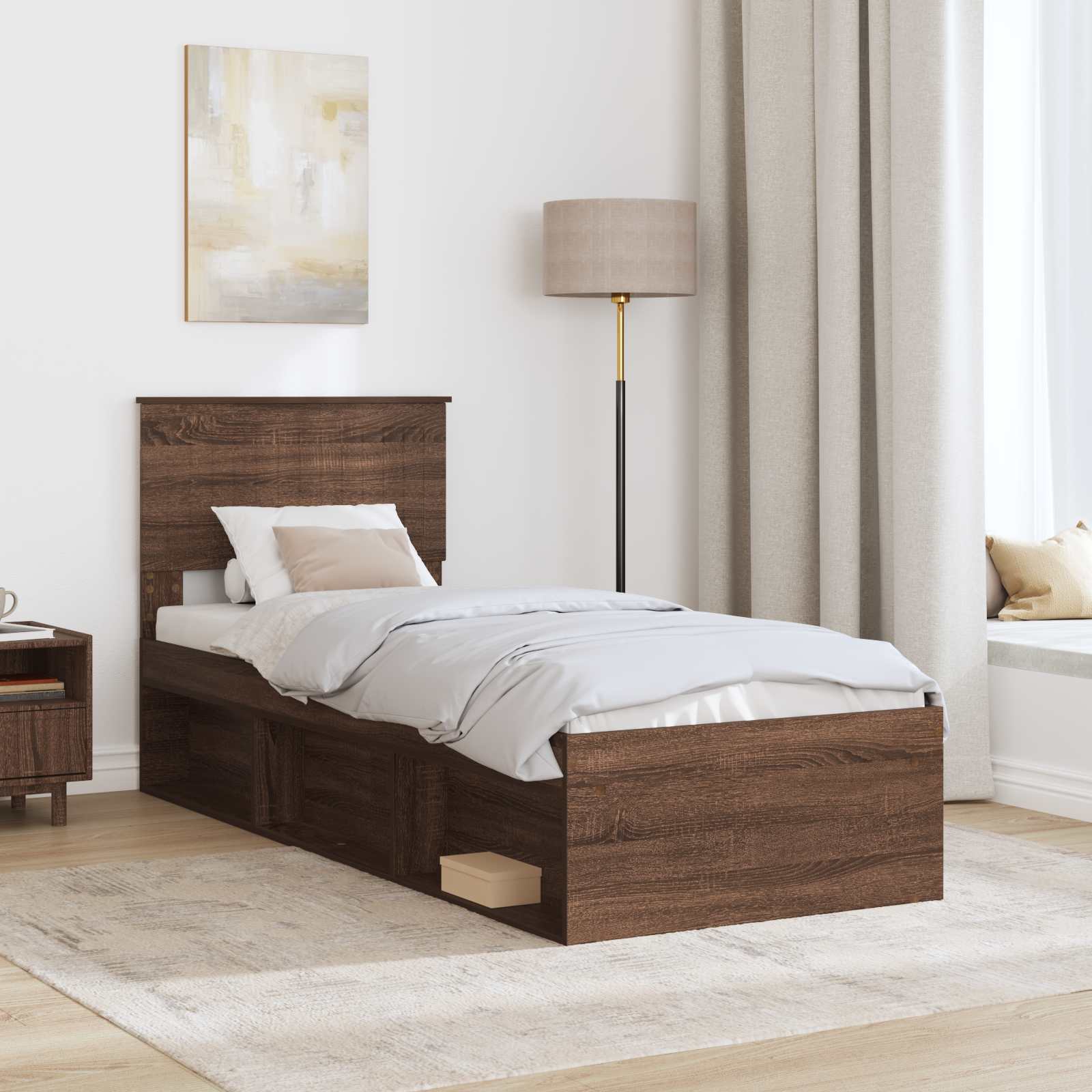 Bedframe Bruin Eiken 75 x 190 cm Massief grenenhout is nu te koop bij PeponiXL, paradijselijk wonen!