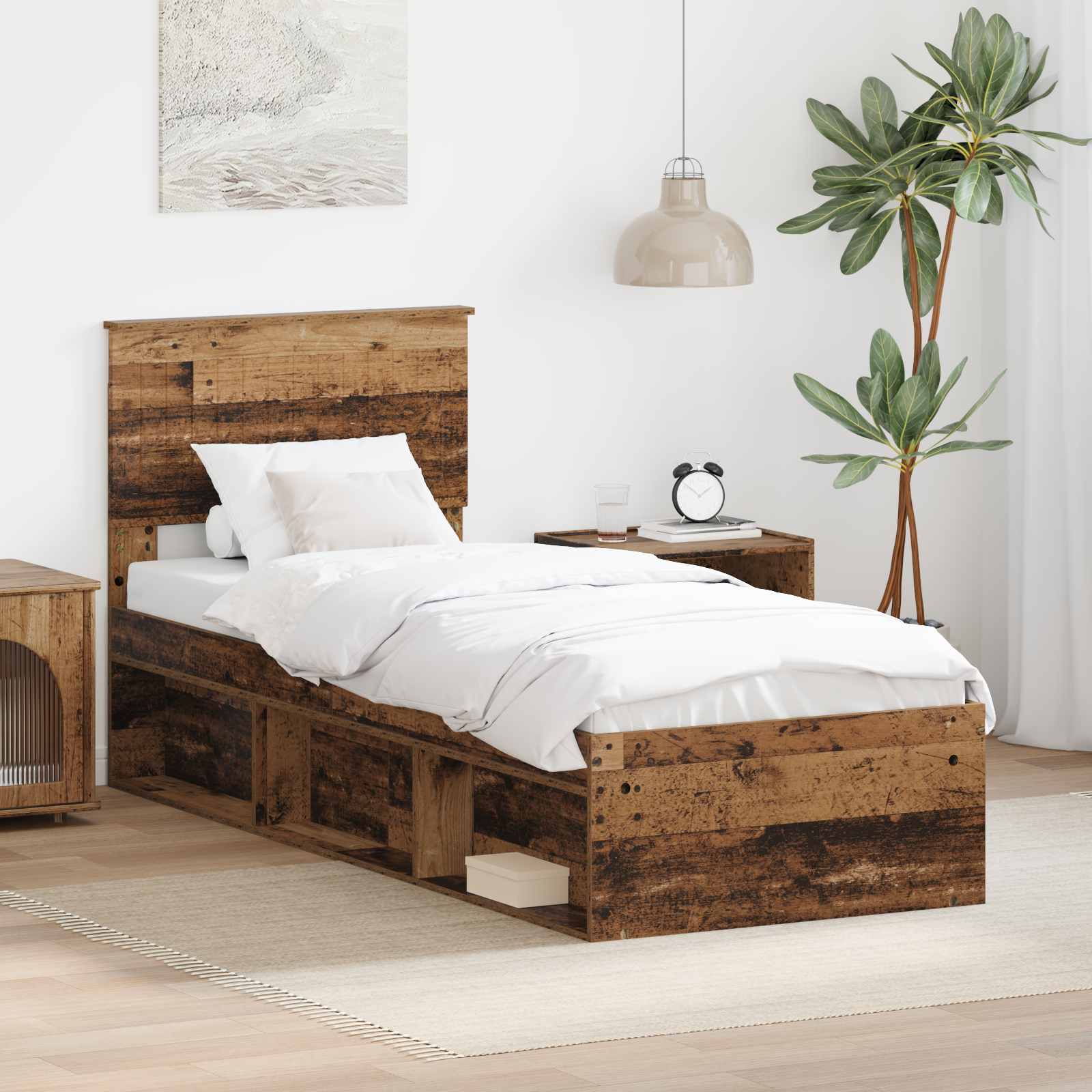 Bedframe met hoofdeinde Oudhout 75 x 190 cm Massief grenenhout is nu te koop bij PeponiXL, paradijselijk wonen!