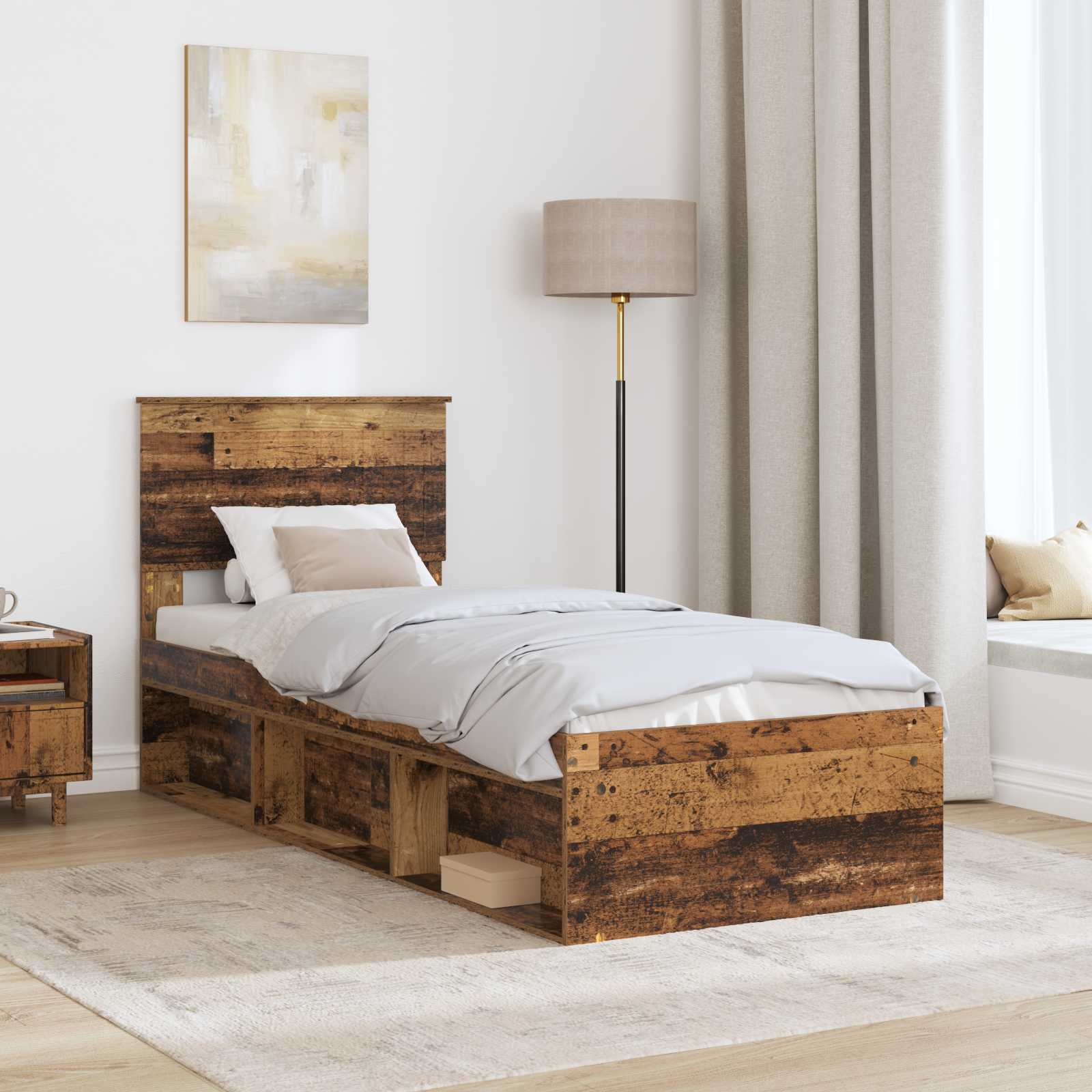 Bedframe met hoofdeinde Oudhout 75 x 190 cm Massief grenenhout is nu te koop bij PeponiXL, paradijselijk wonen!