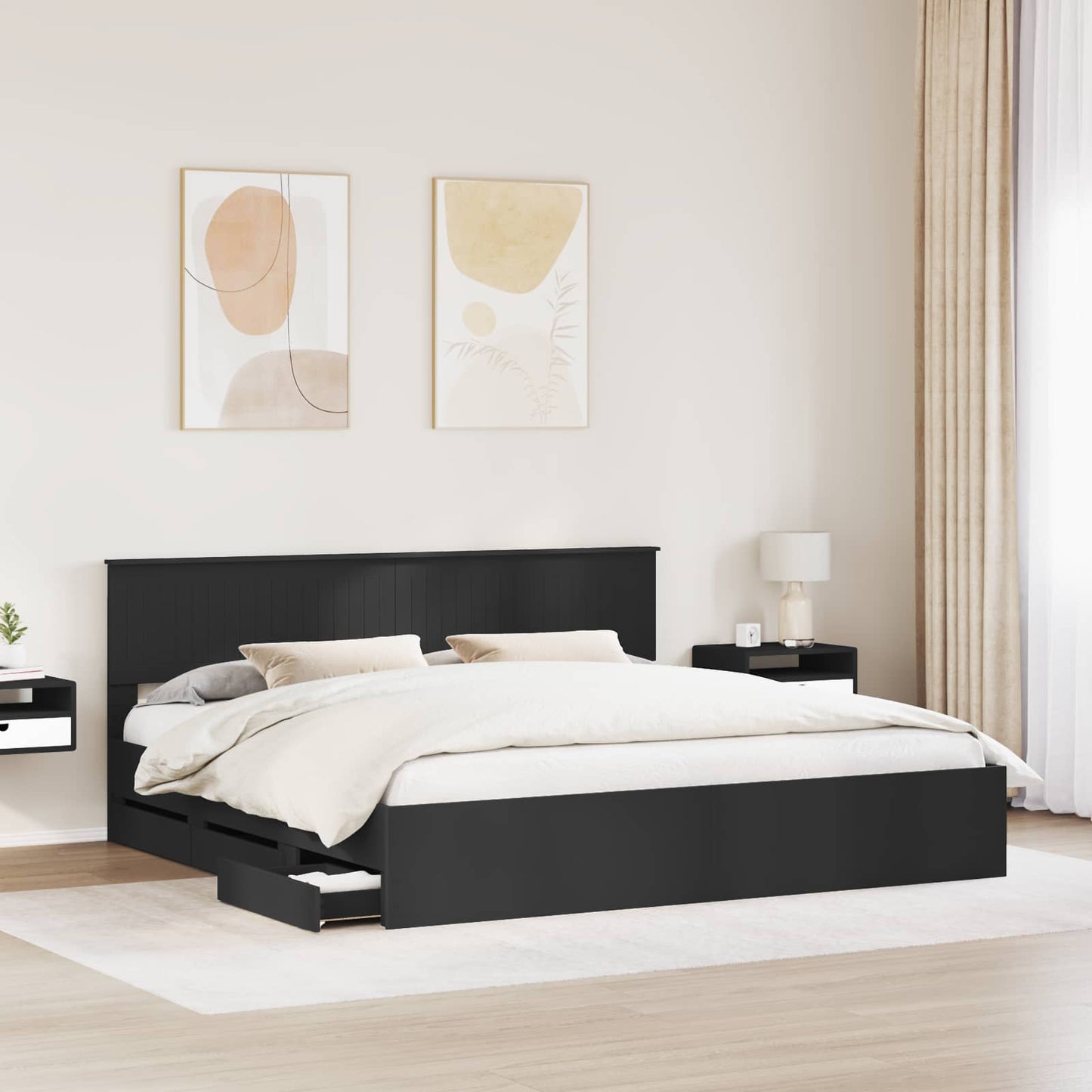 Bedframe met lade met opslag Zwart 200 x 200 cm Ingenieurshout is nu te koop bij PeponiXL, paradijselijk wonen!
