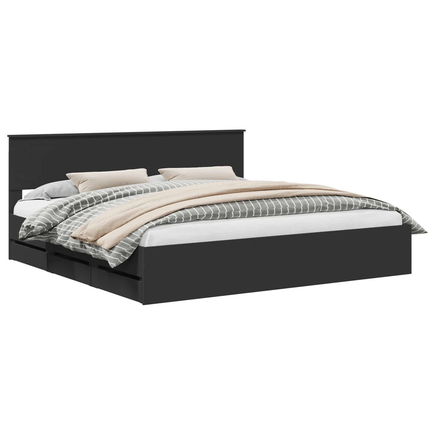 Bedframe met lade met opslag Zwart 200 x 200 cm Ingenieurshout is nu te koop bij PeponiXL, paradijselijk wonen!